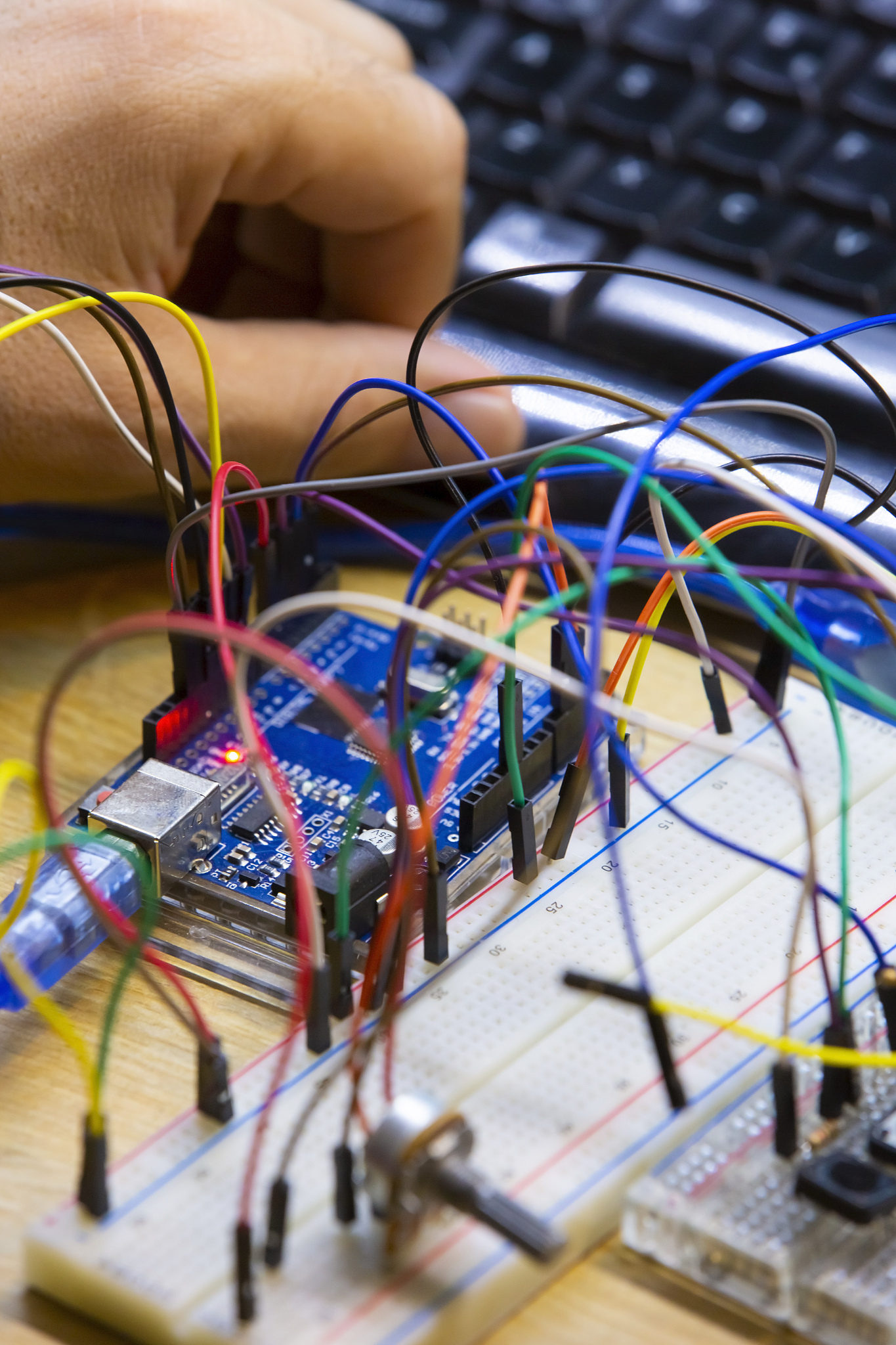 用arduino写一个红灯闪烁频率1Hz蓝灯闪烁频率3Hz的程序