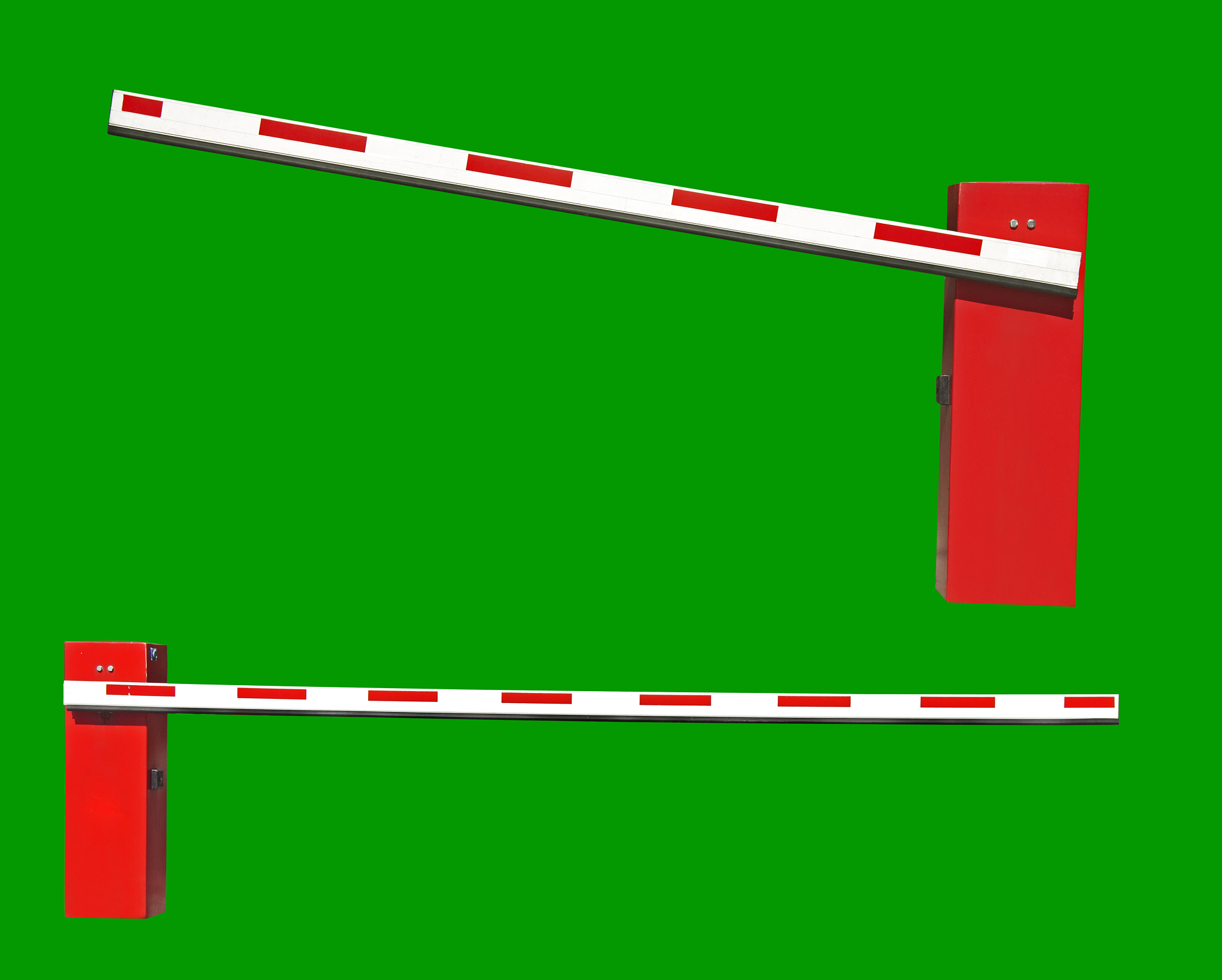 two real closed car barriers