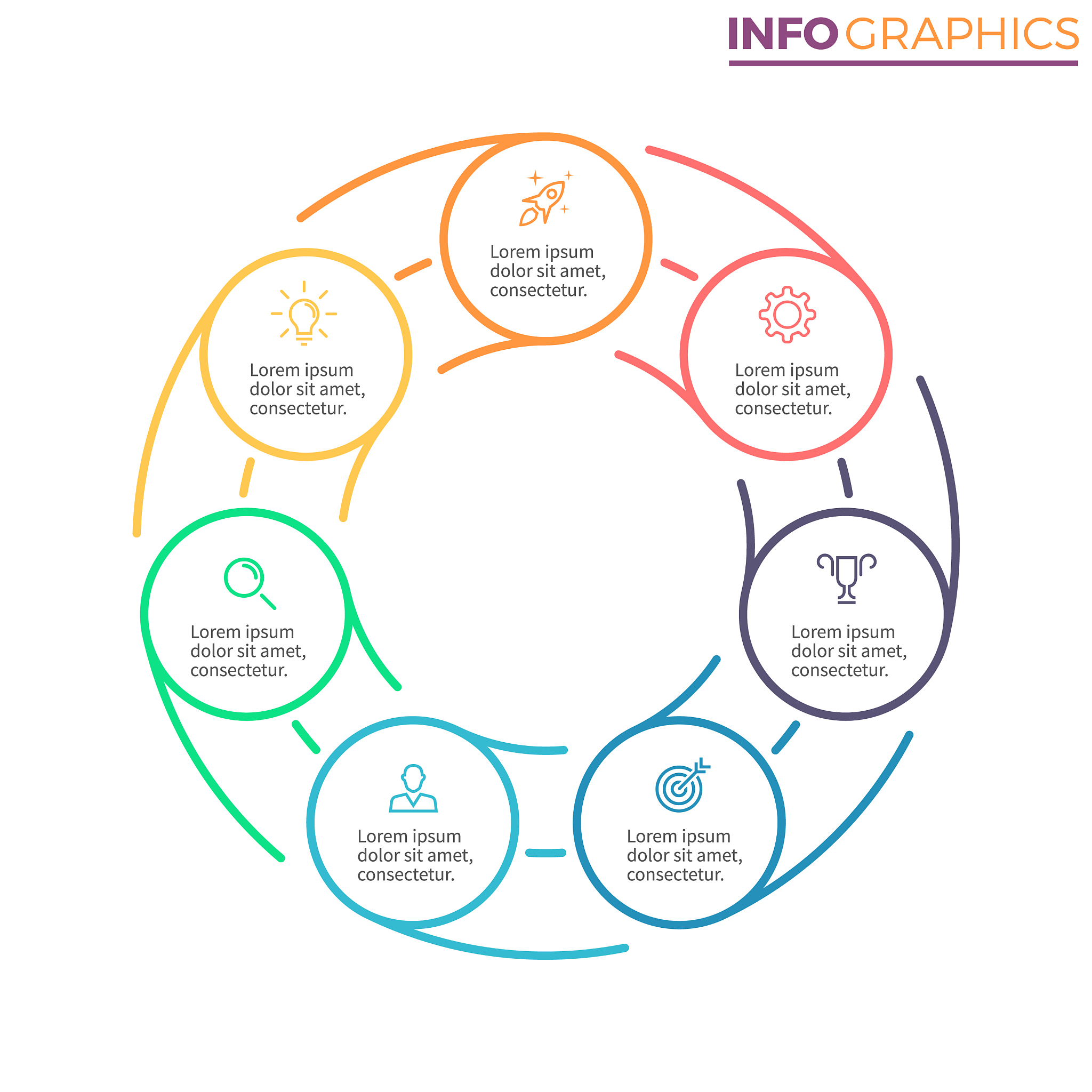 linear infographics chart with 7 steps options