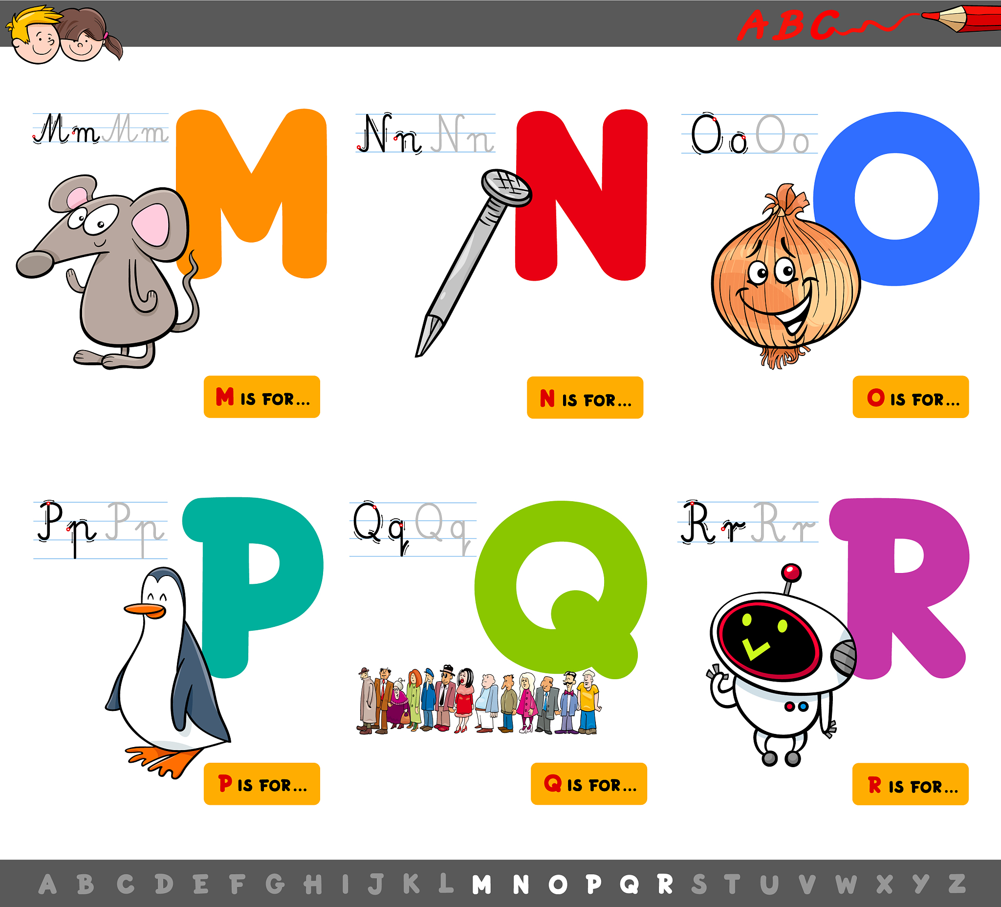 educational cartoon alphabet letters set