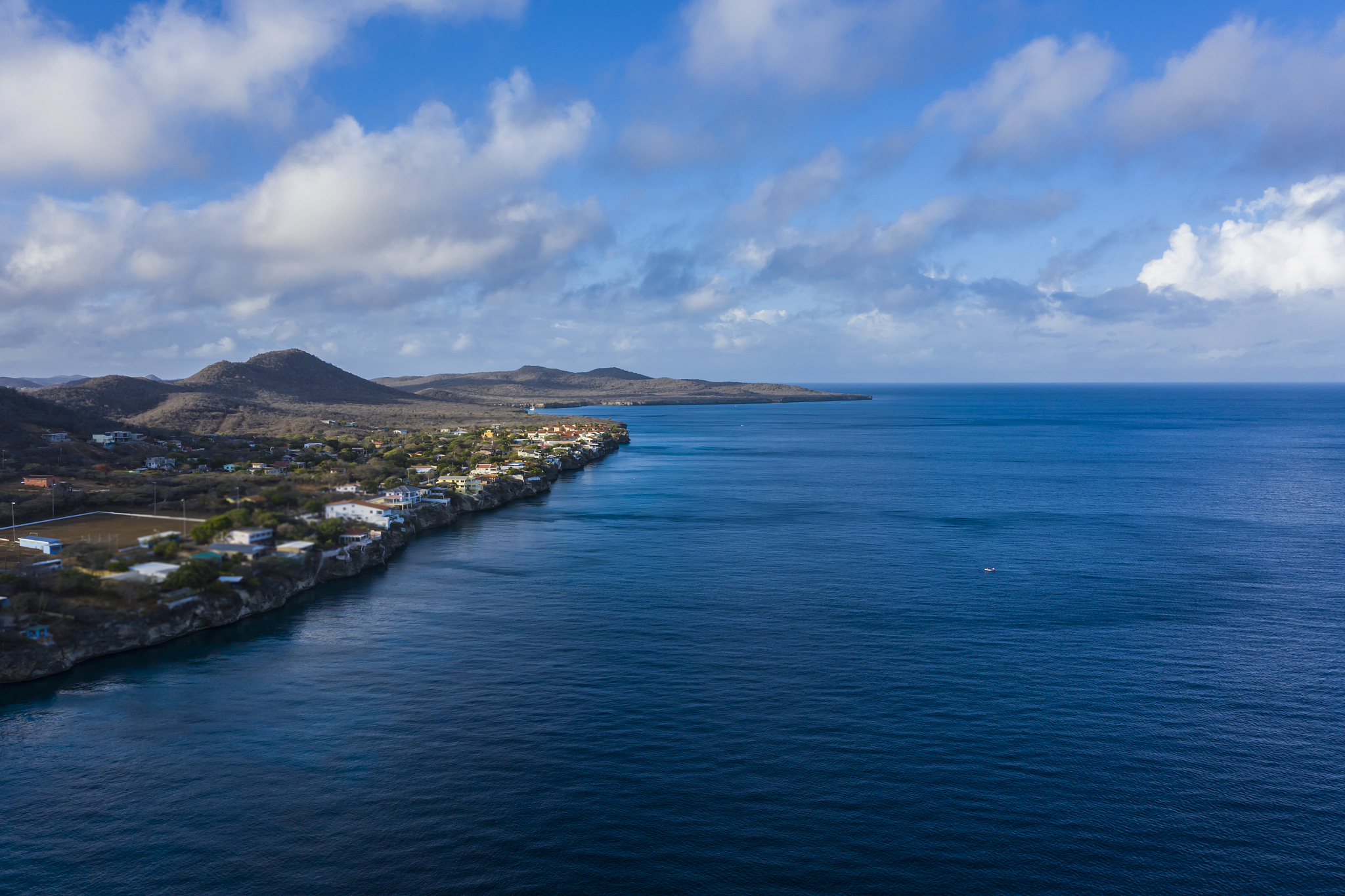 aerial view of coast of curaao in the caribbean sea with turquoi