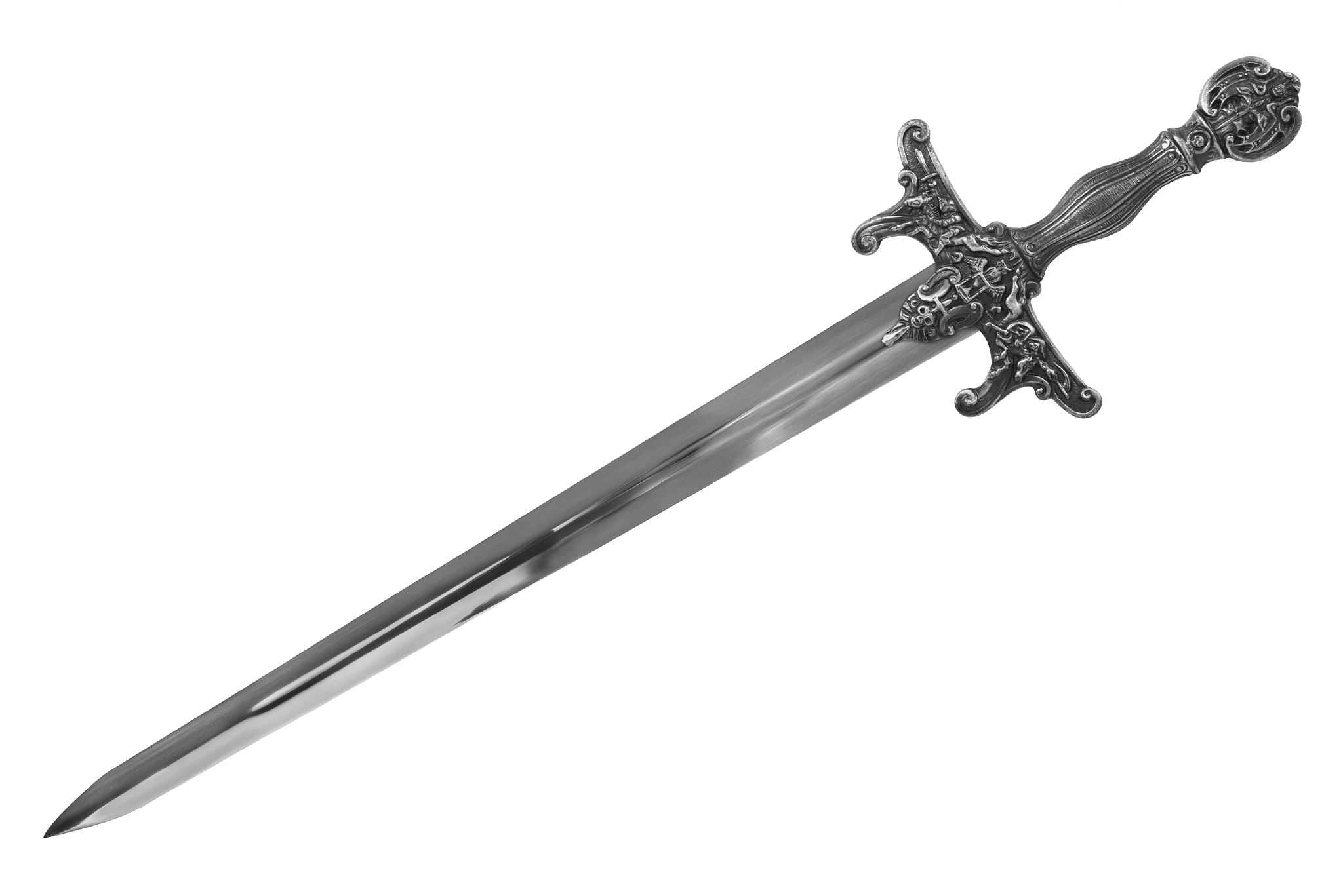 sword disposed by diagonal, isolated on white background.