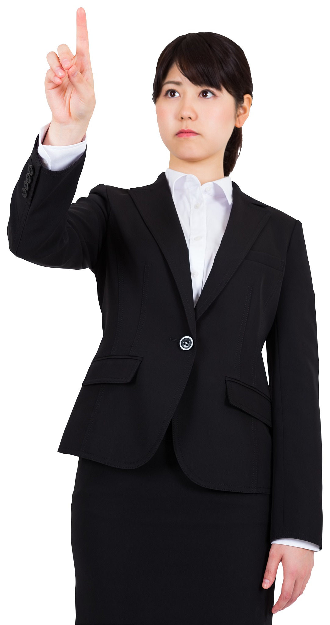 focused businesswoman pointing