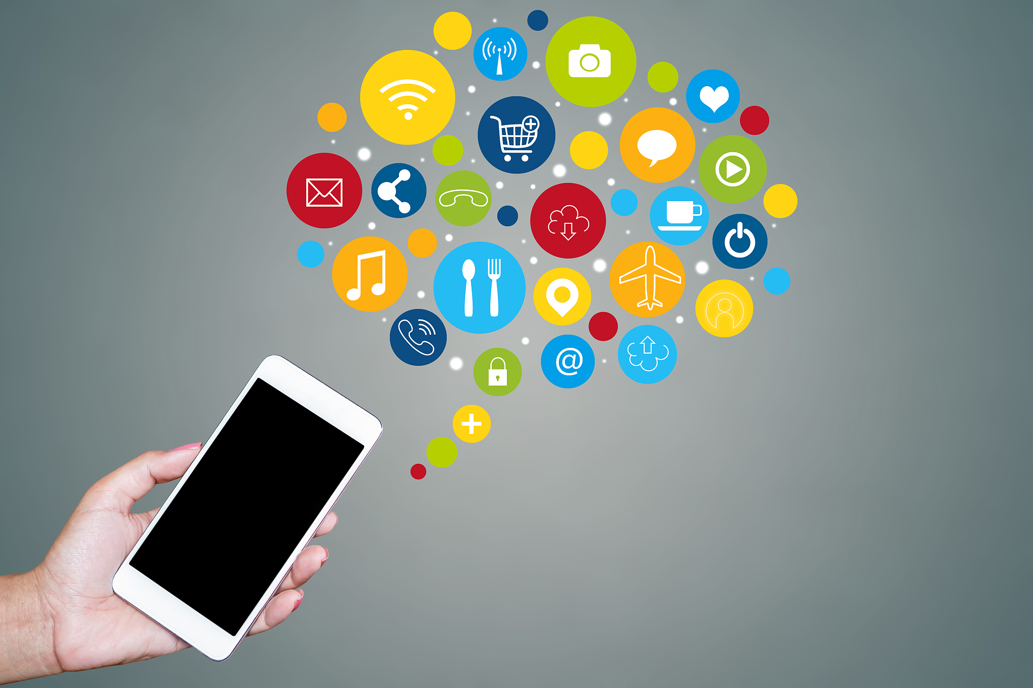 hand holding smart phone with social media icon,networking,iot c