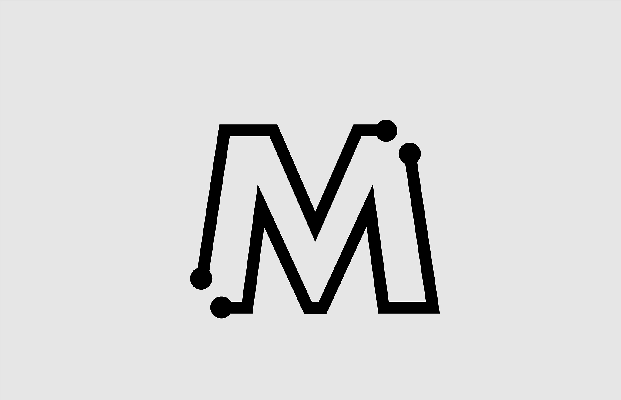 m letter alphabet logo design with line and dots