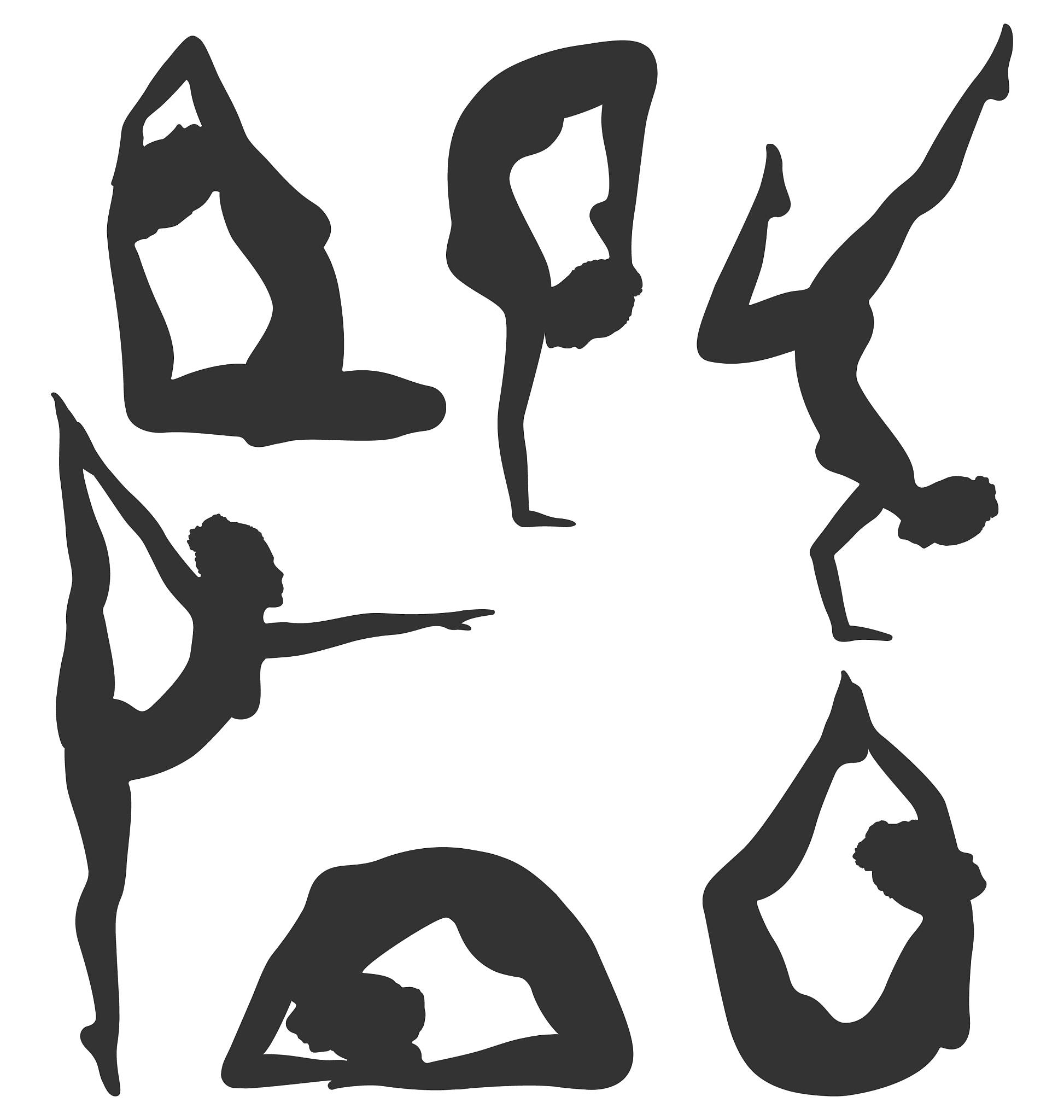woman in yoga poses asanas set black isolated on