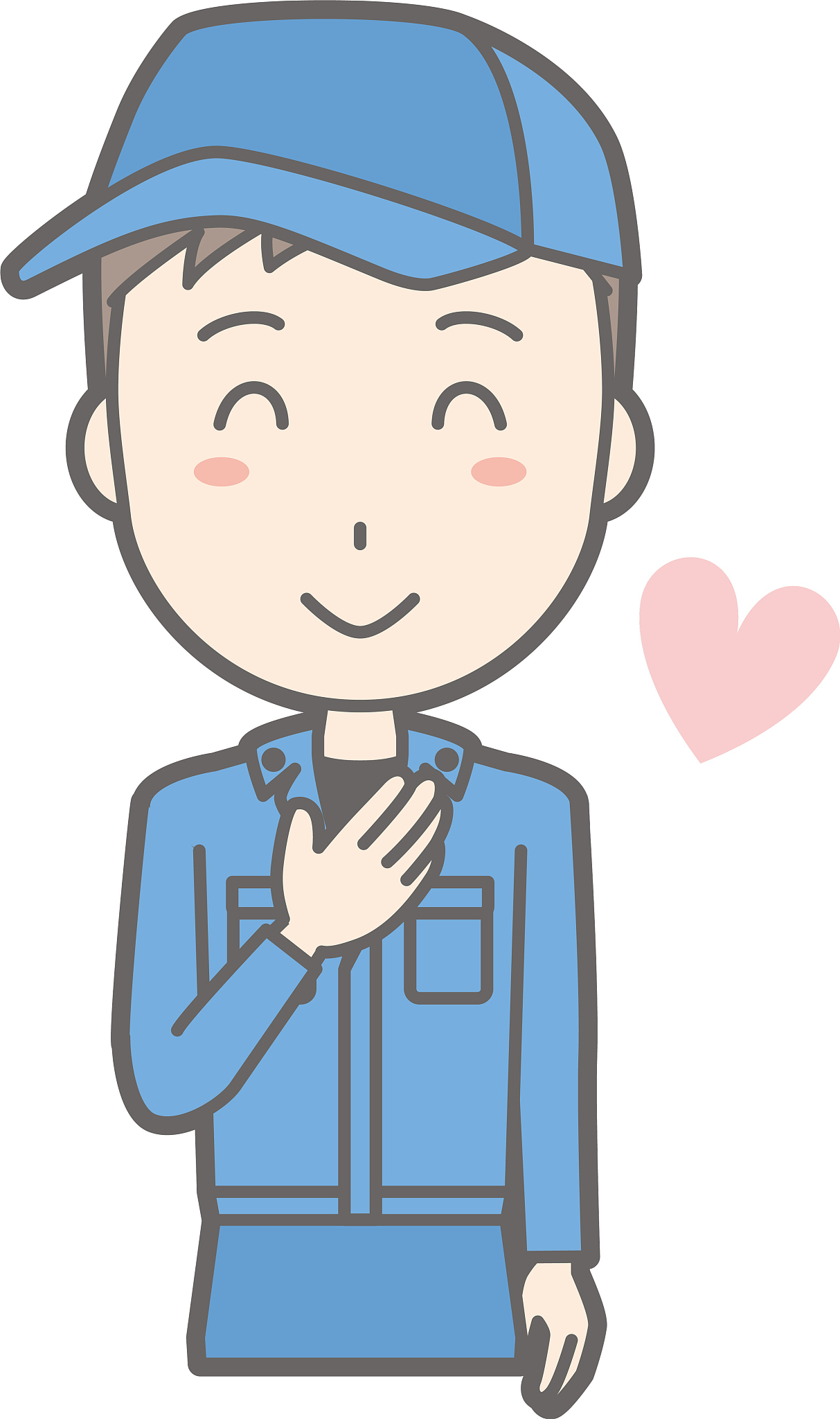 illustration that a man wearing a work clothes laughing with a h