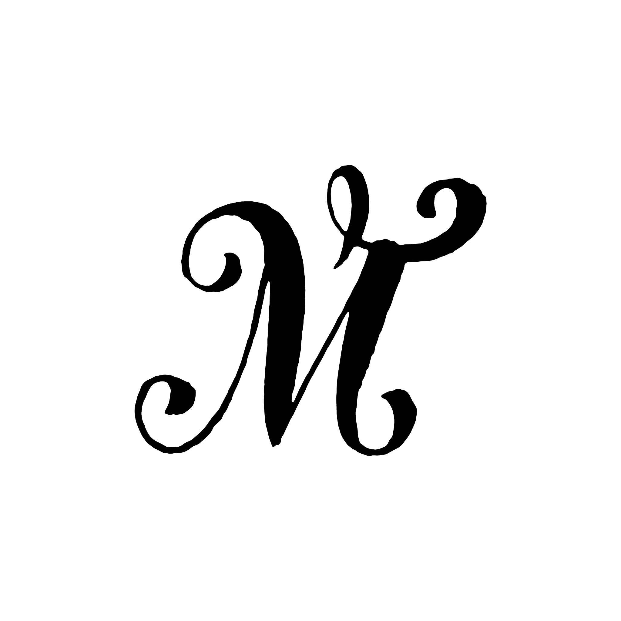 beautiful hand written capital letter m with curls