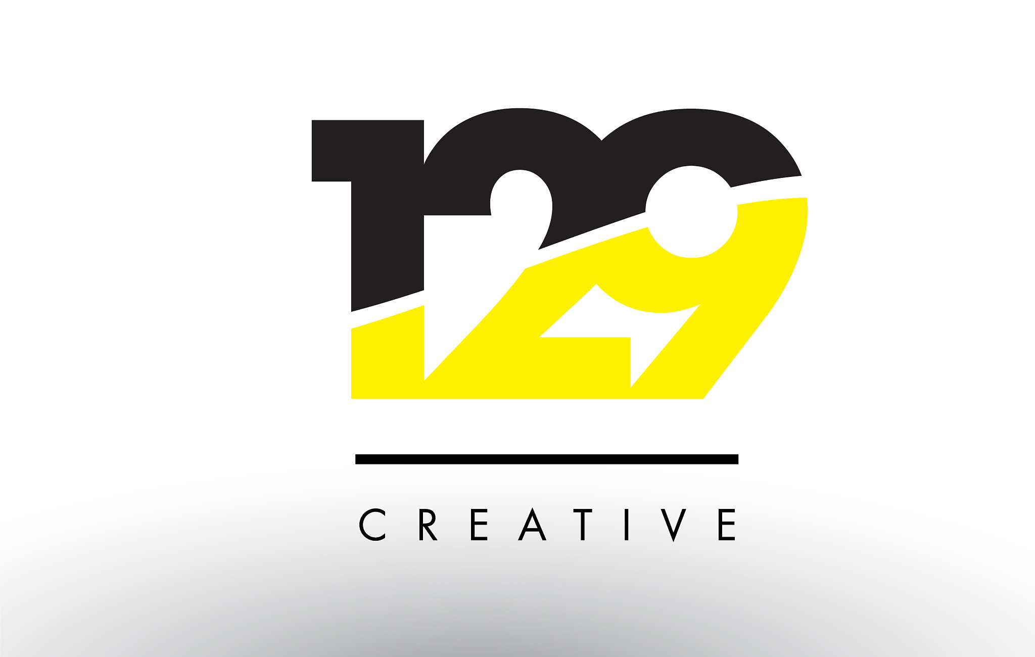 129 black and yellow number logo design