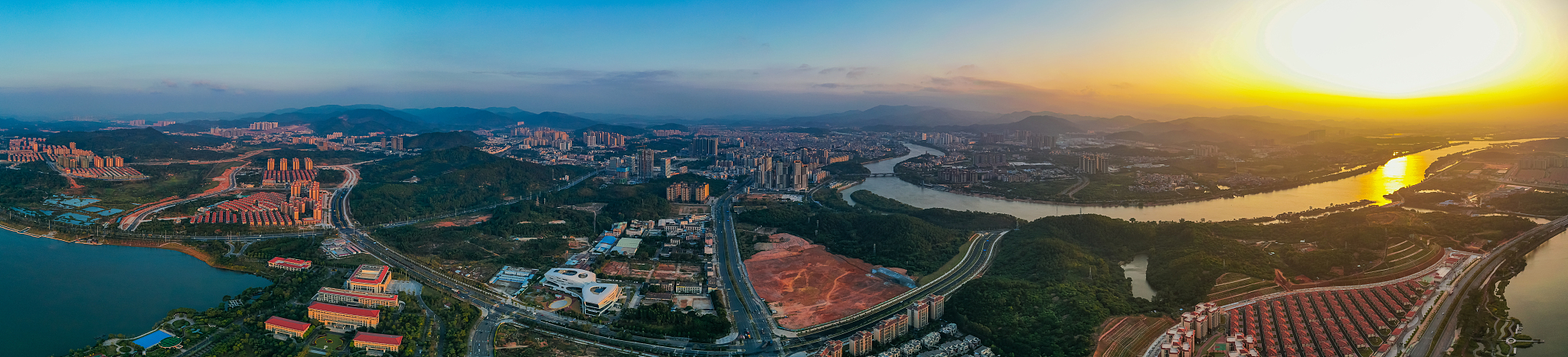 广州增城区挂绿湖航拍全景图