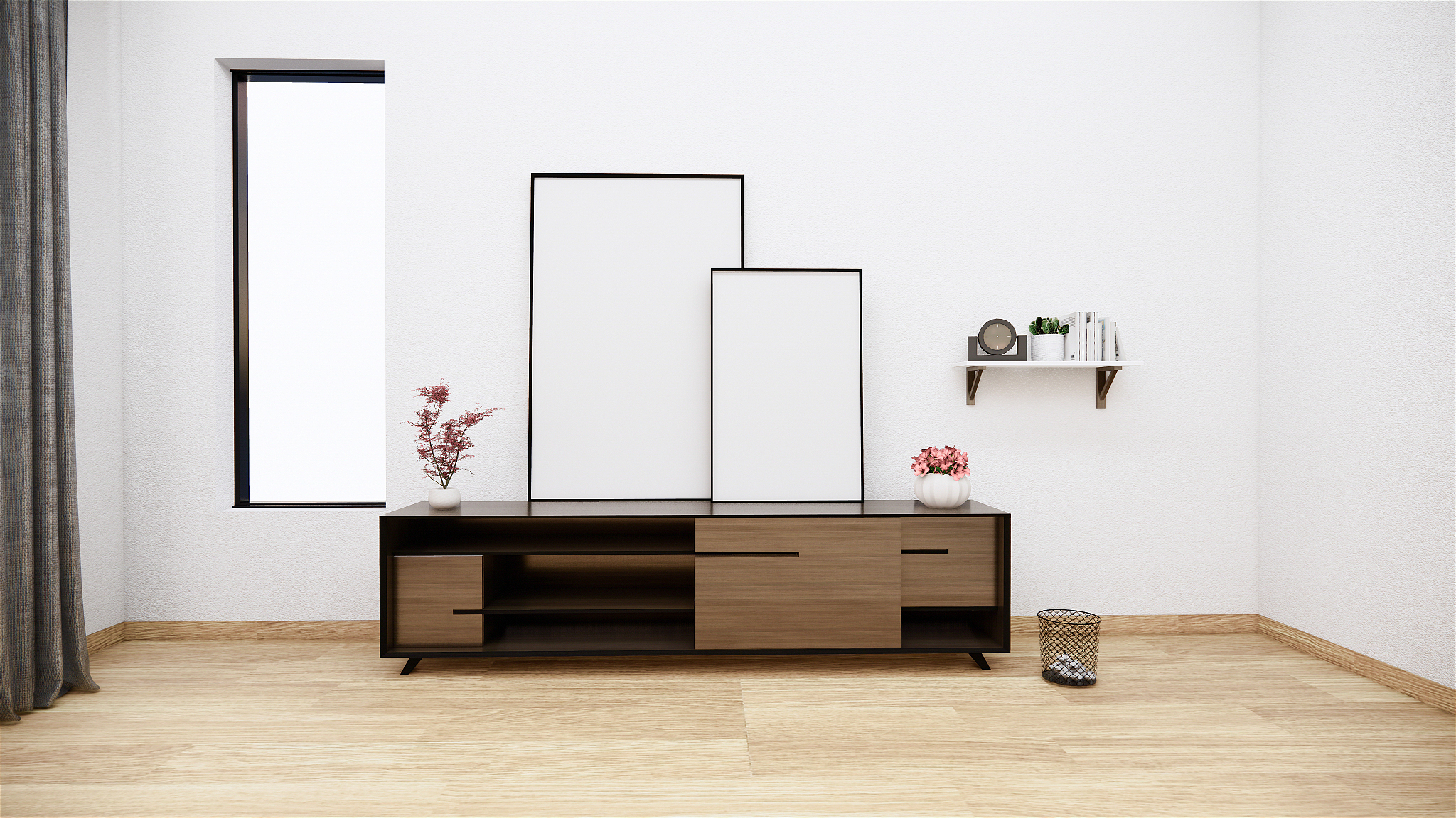 tropical style room interior, empty room japan style. 3d renderi