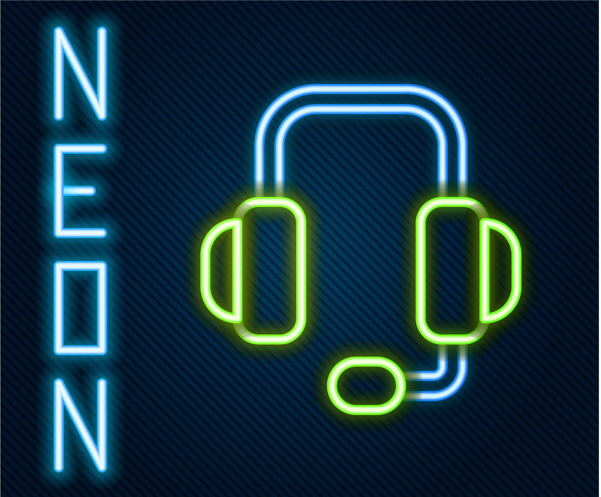 glowing neon line headphones icon isolated on