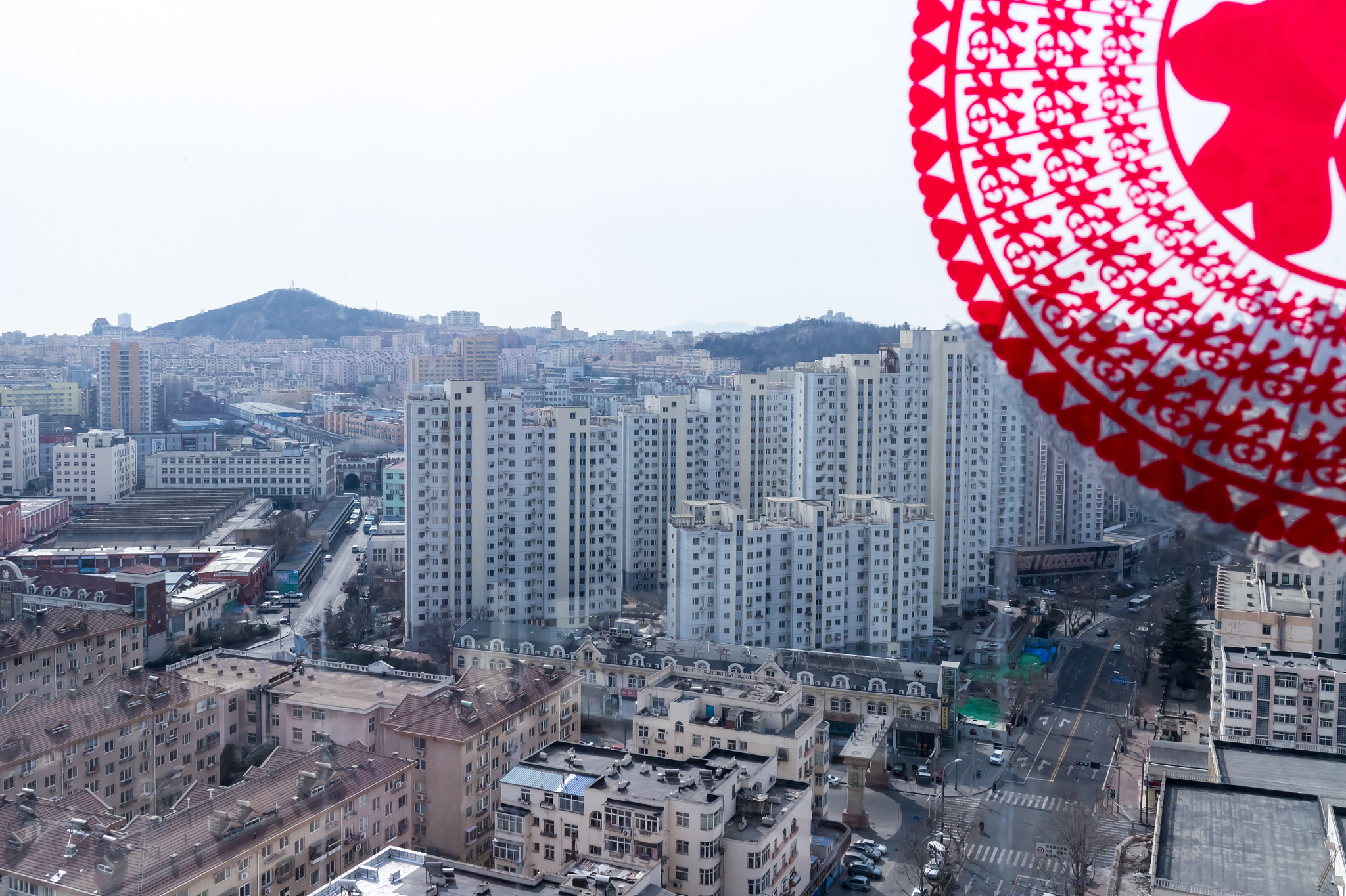 cityscape of shandong qingdao in chinese new year at day time.