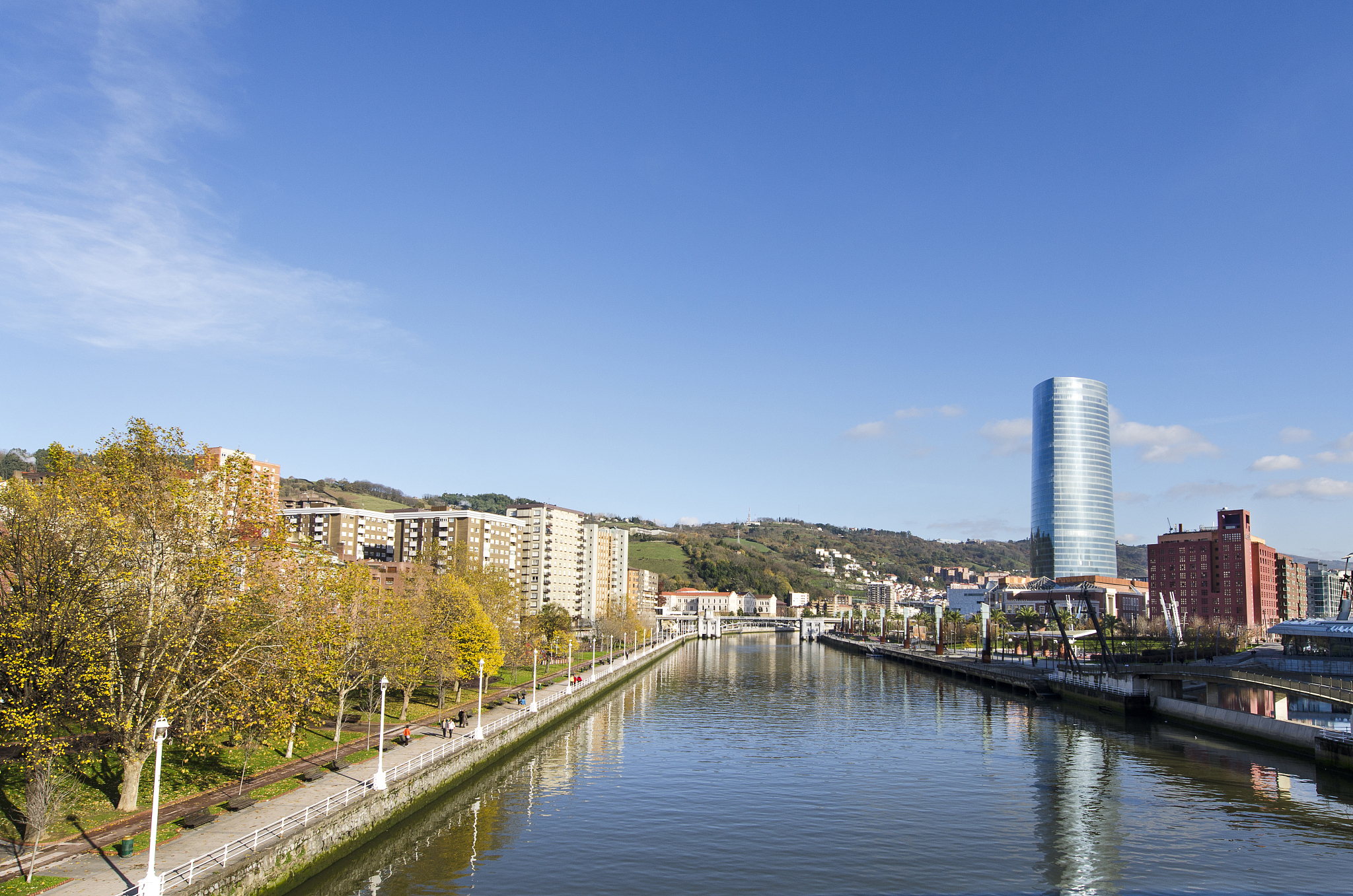 views of nervion river in bilbao, basque country, spain.