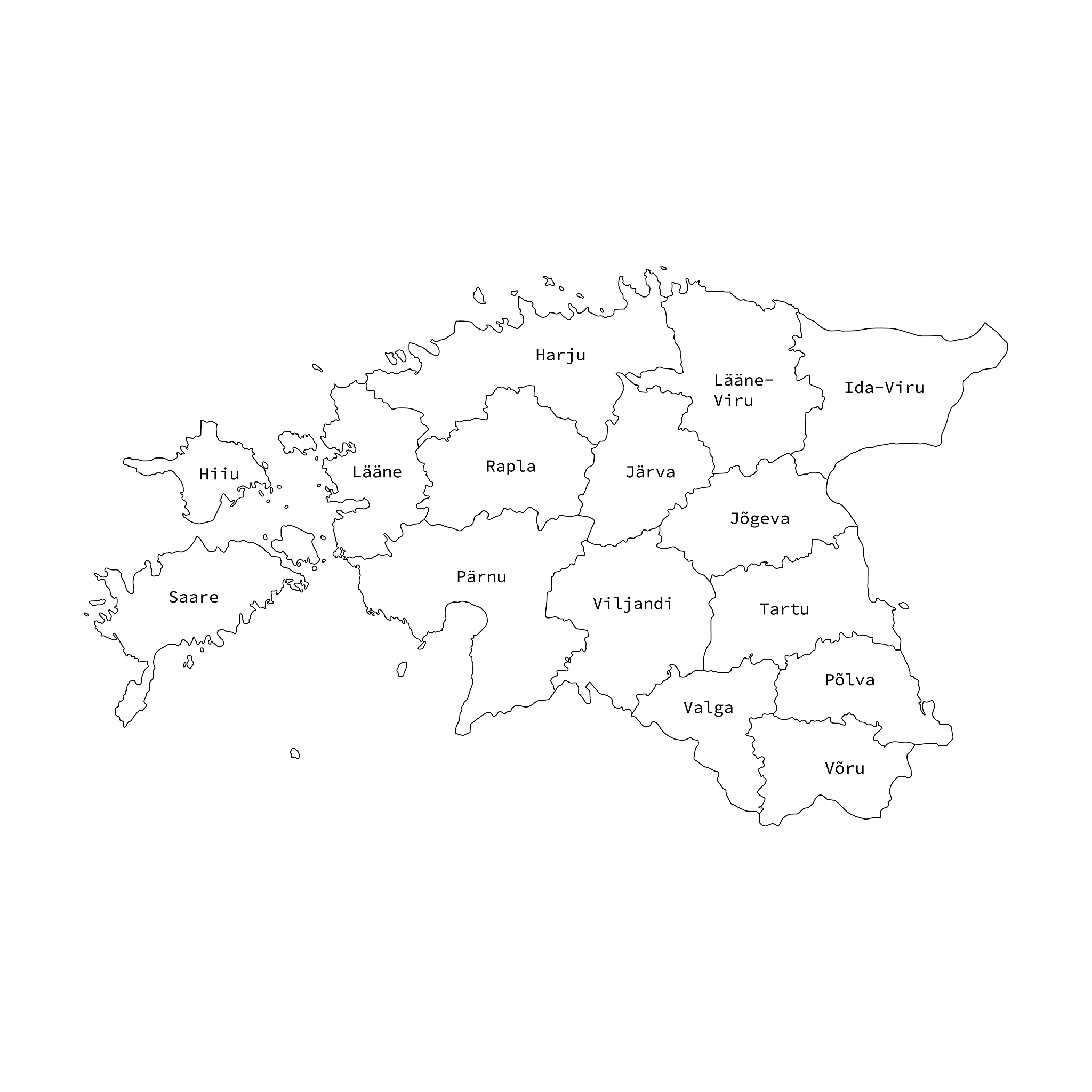 vector outline administrative division map of estonia . vector m