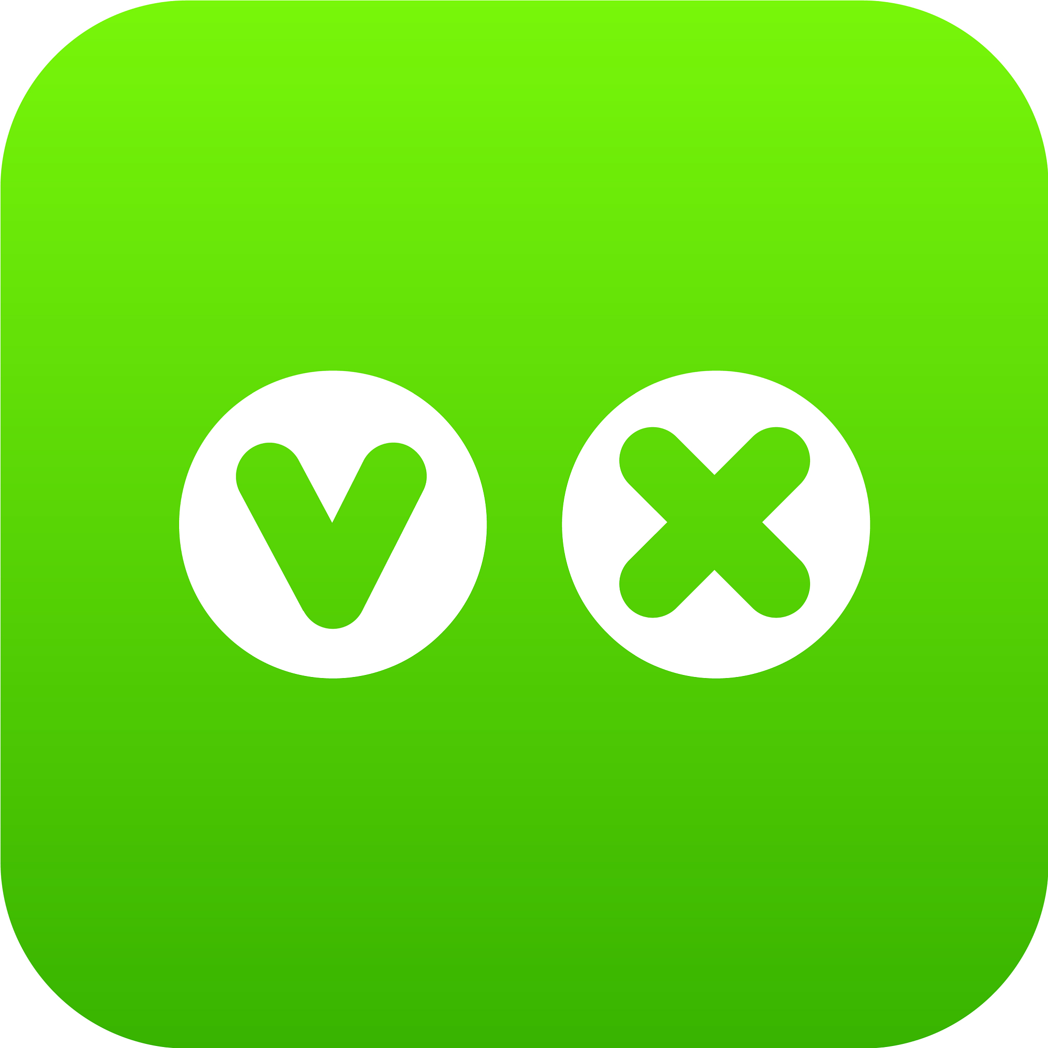 fat tick and cross in circles icon digital green
