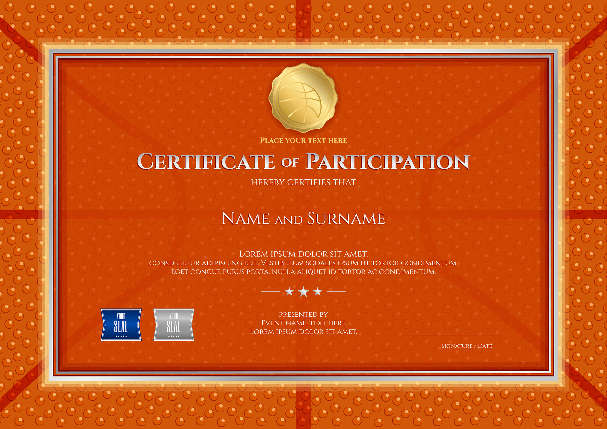 certificate template in basketball sport theme