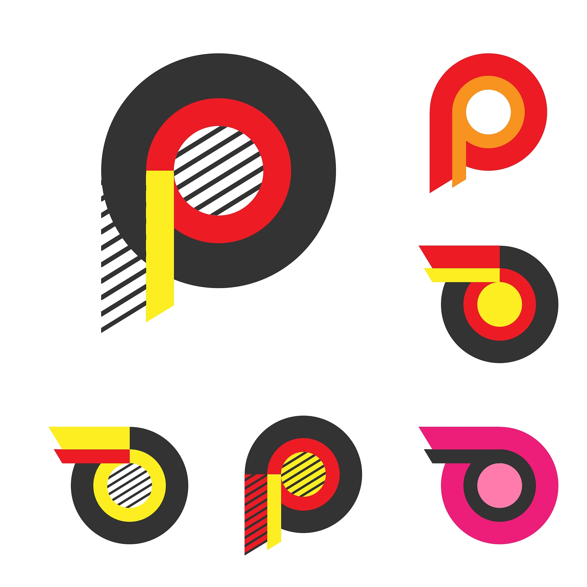 letter p or wheel with fire logo minimalism art