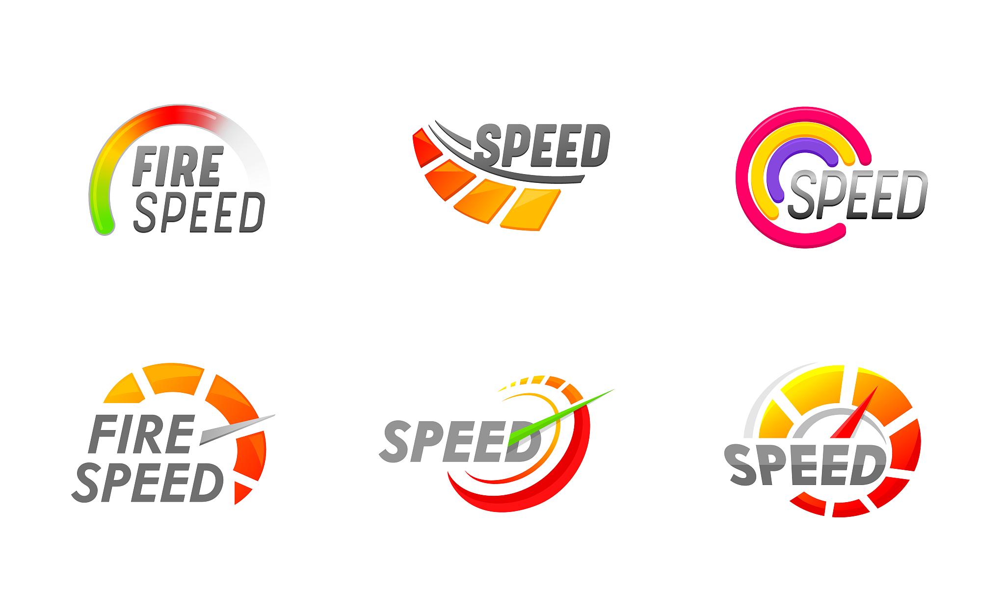 set of speedometers icons, speed indicator dashboard dial scales