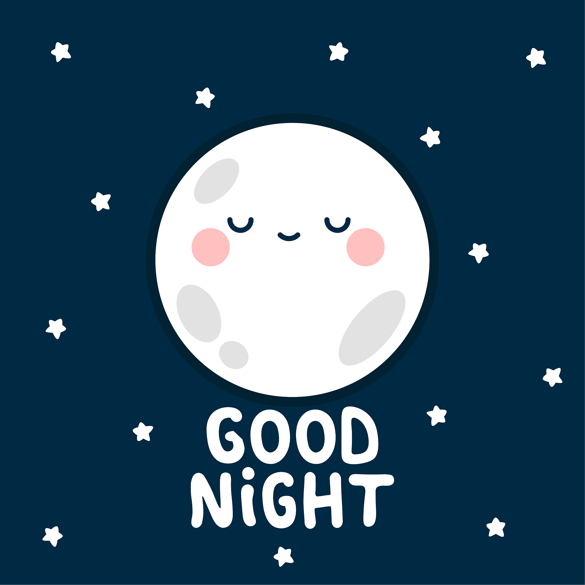 moon, stars with good night text