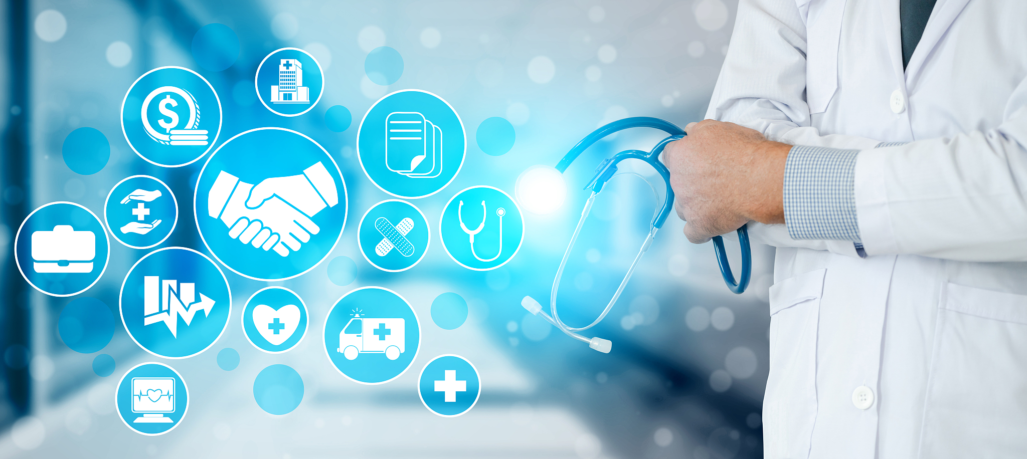 health insurance concept - doctor in hospital with health insura