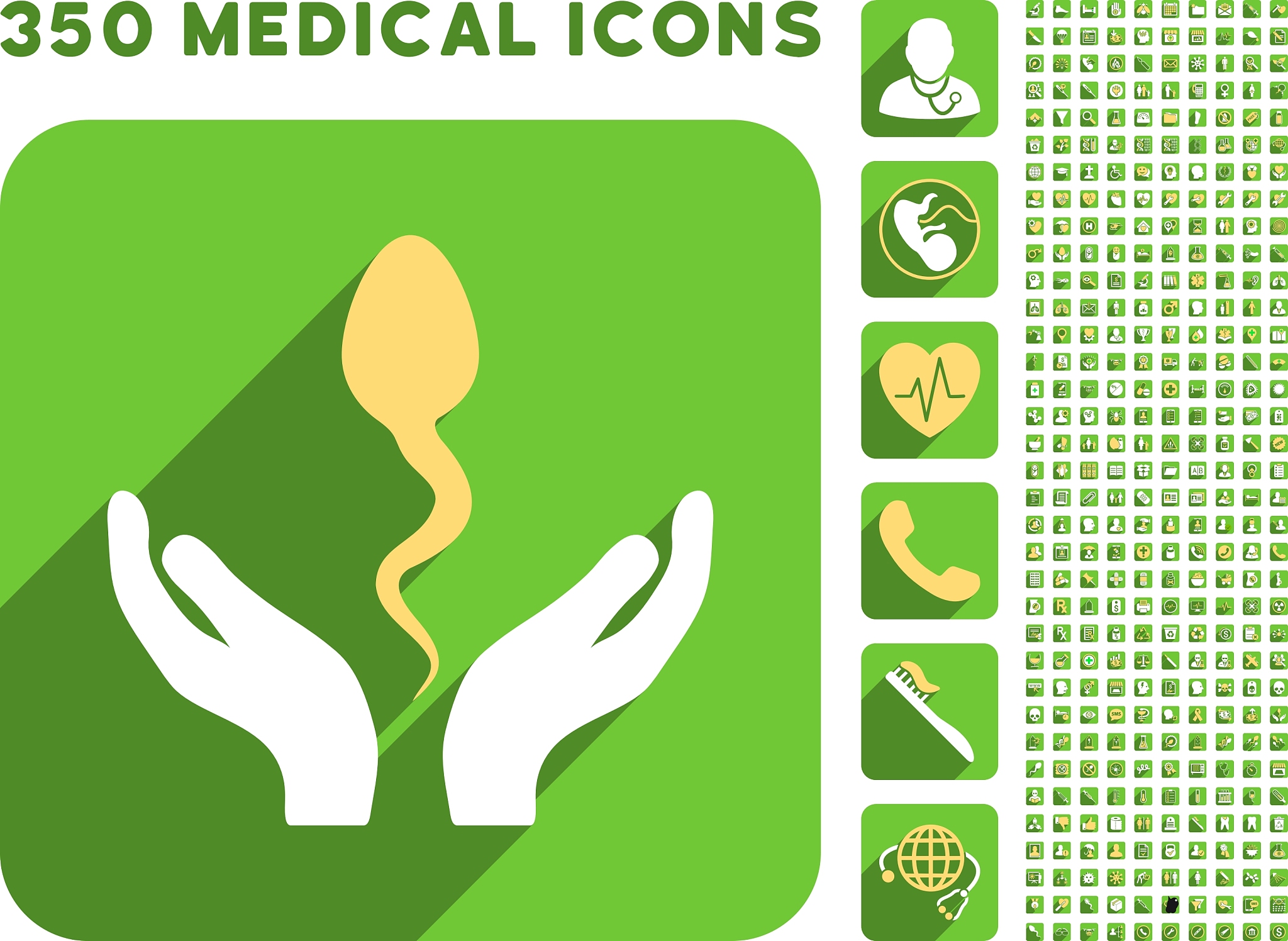 sperm care hands icon and medical longshadow icon