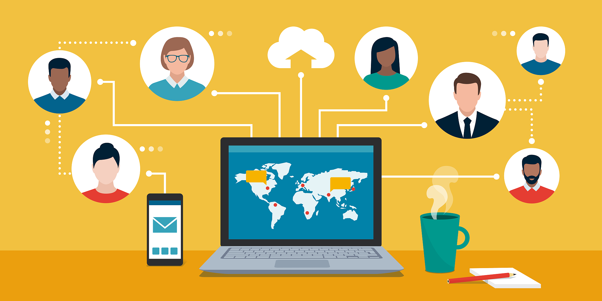 business team working remotely online
