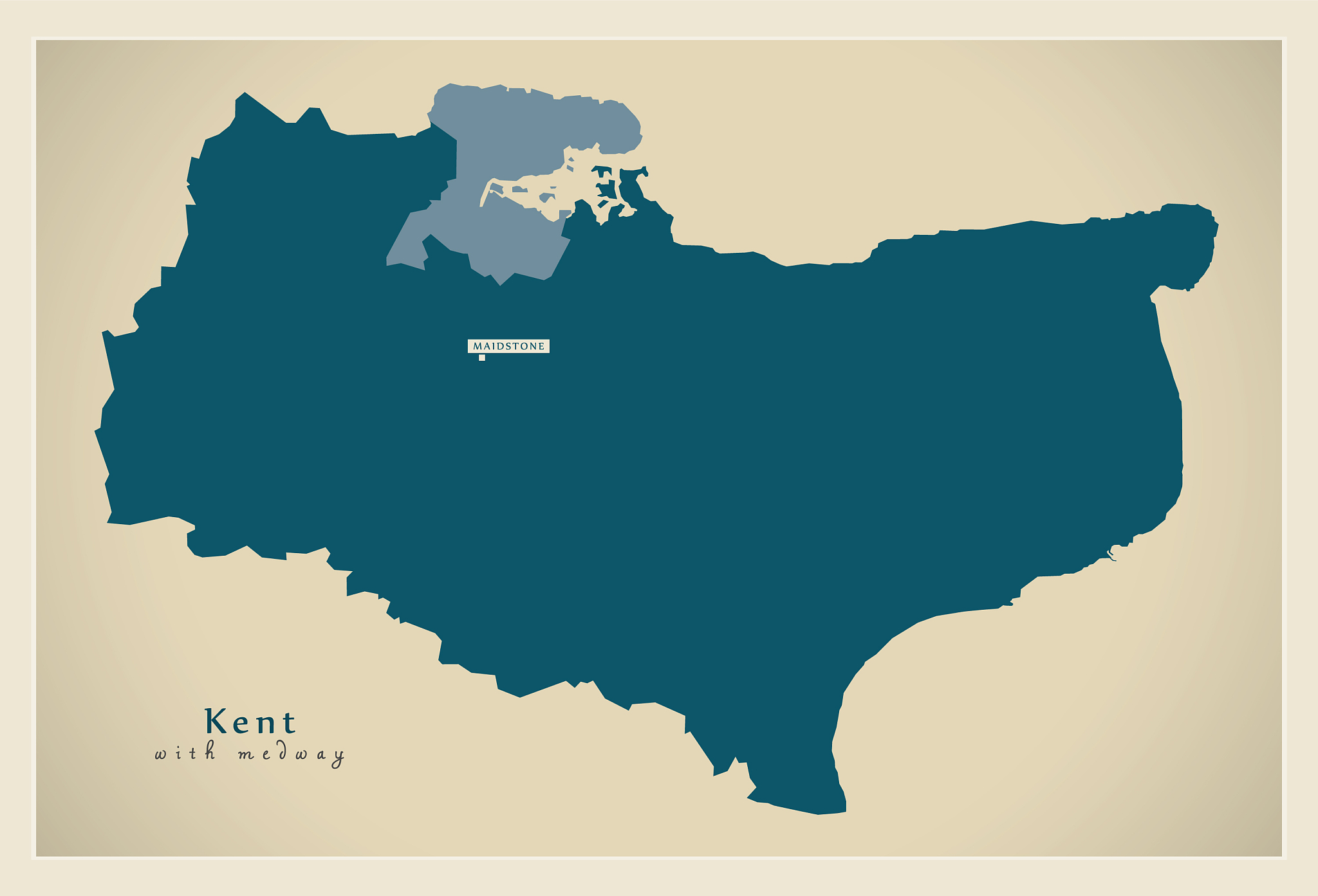 modern map - kent county with medway uk