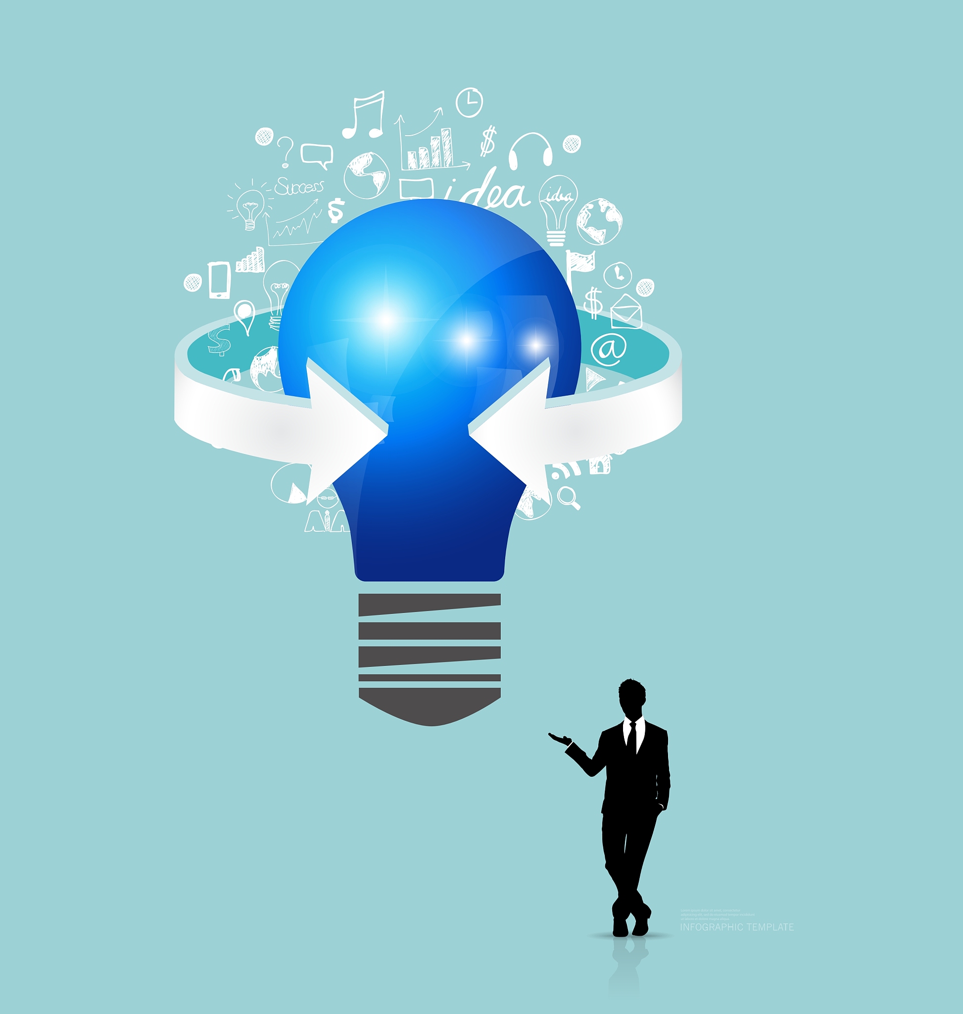 businessman showing light bulb with cloud of