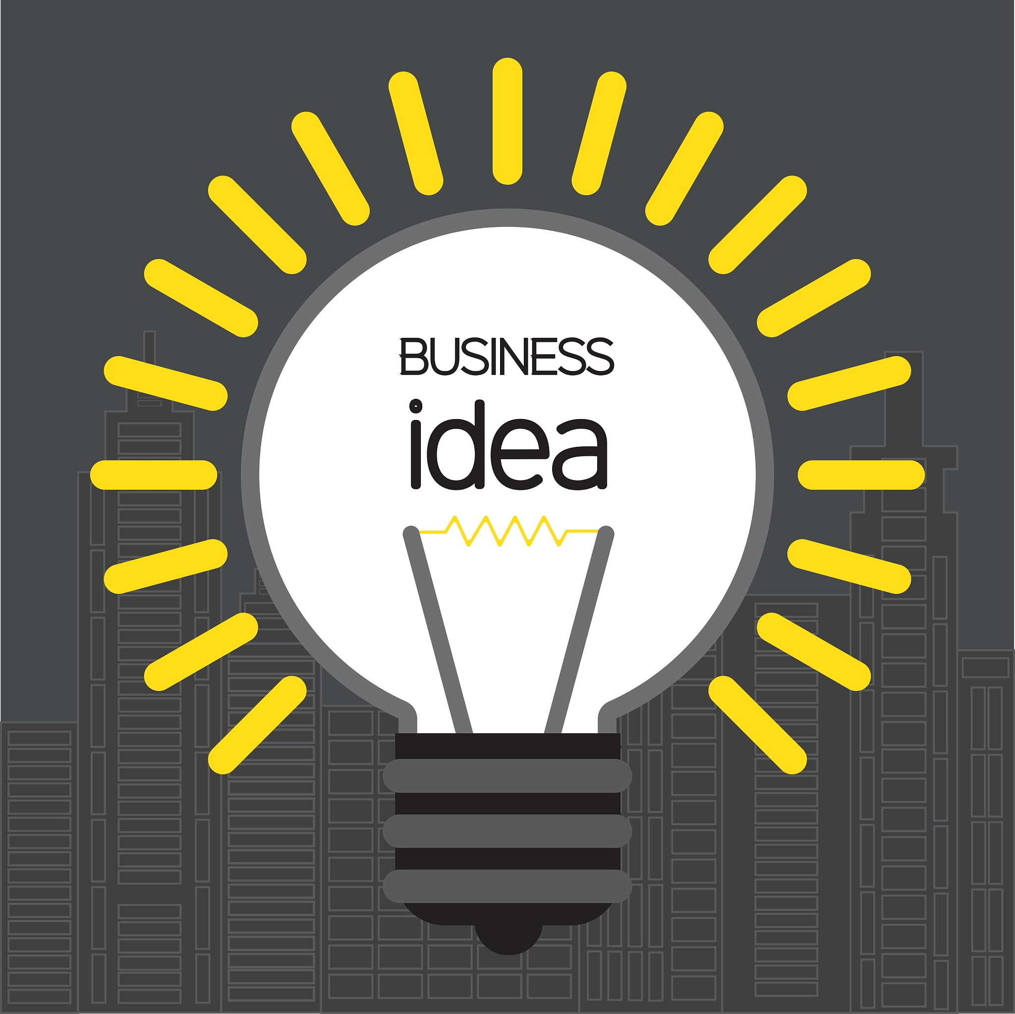 business idea design with bulb and city buildings