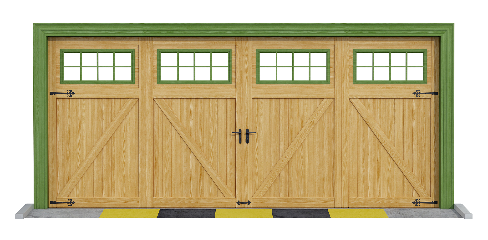 classic two car wooden garage on white