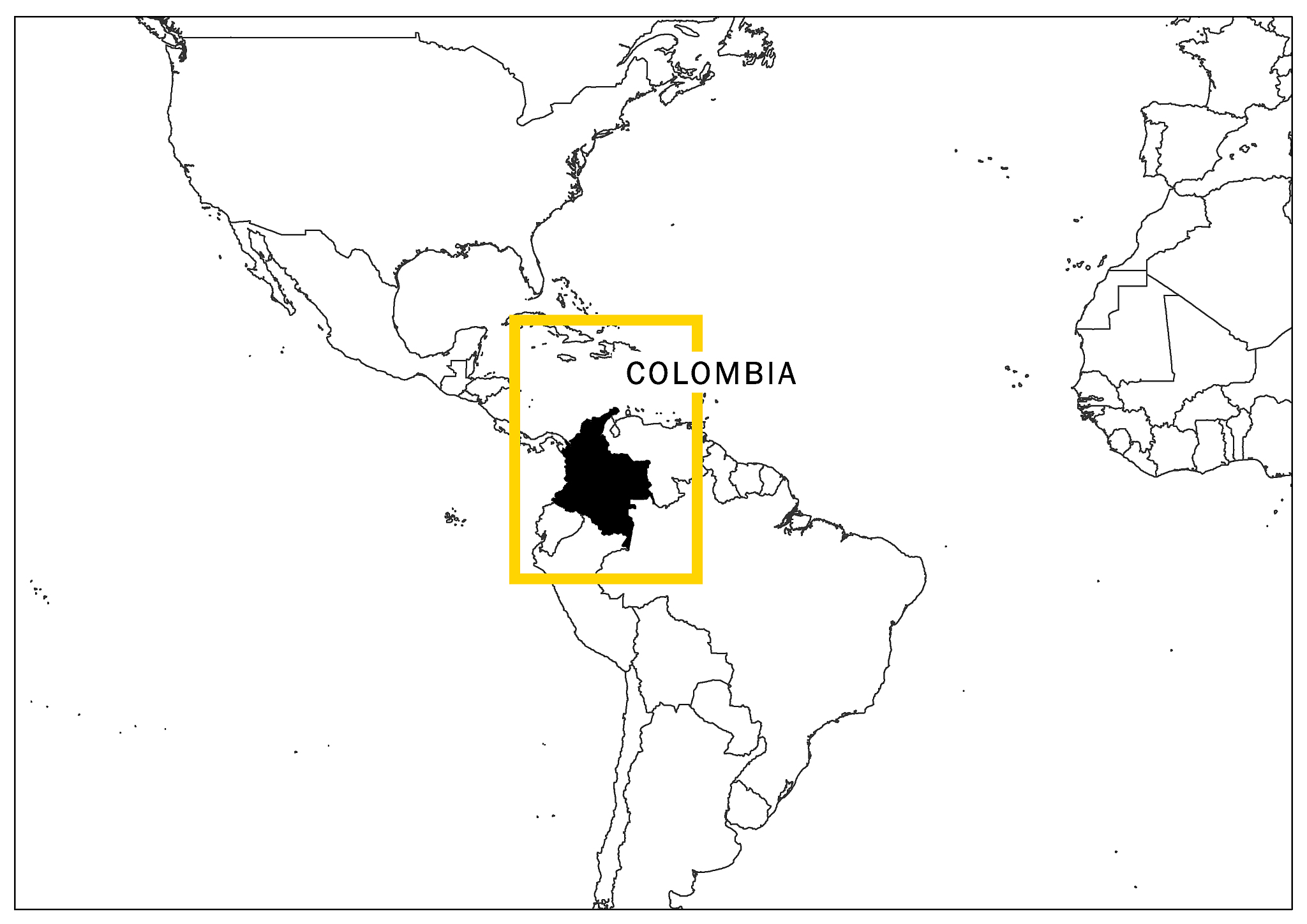 colombia with yellow frame and name country
