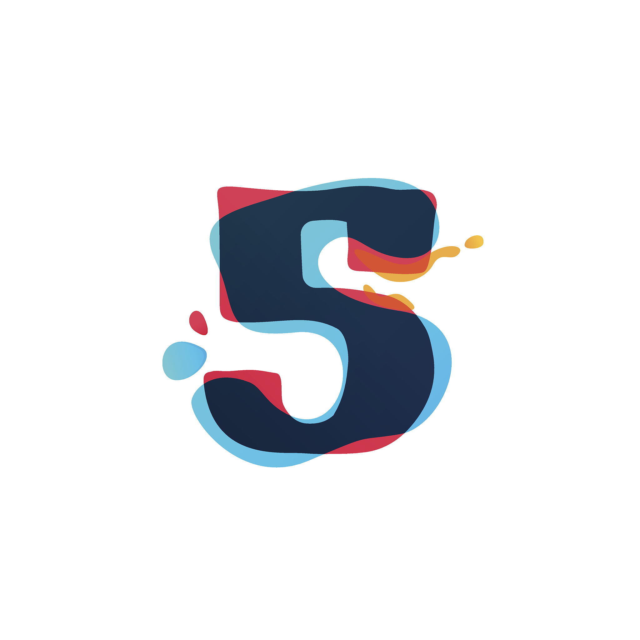 number five icon with watercolor splashes.