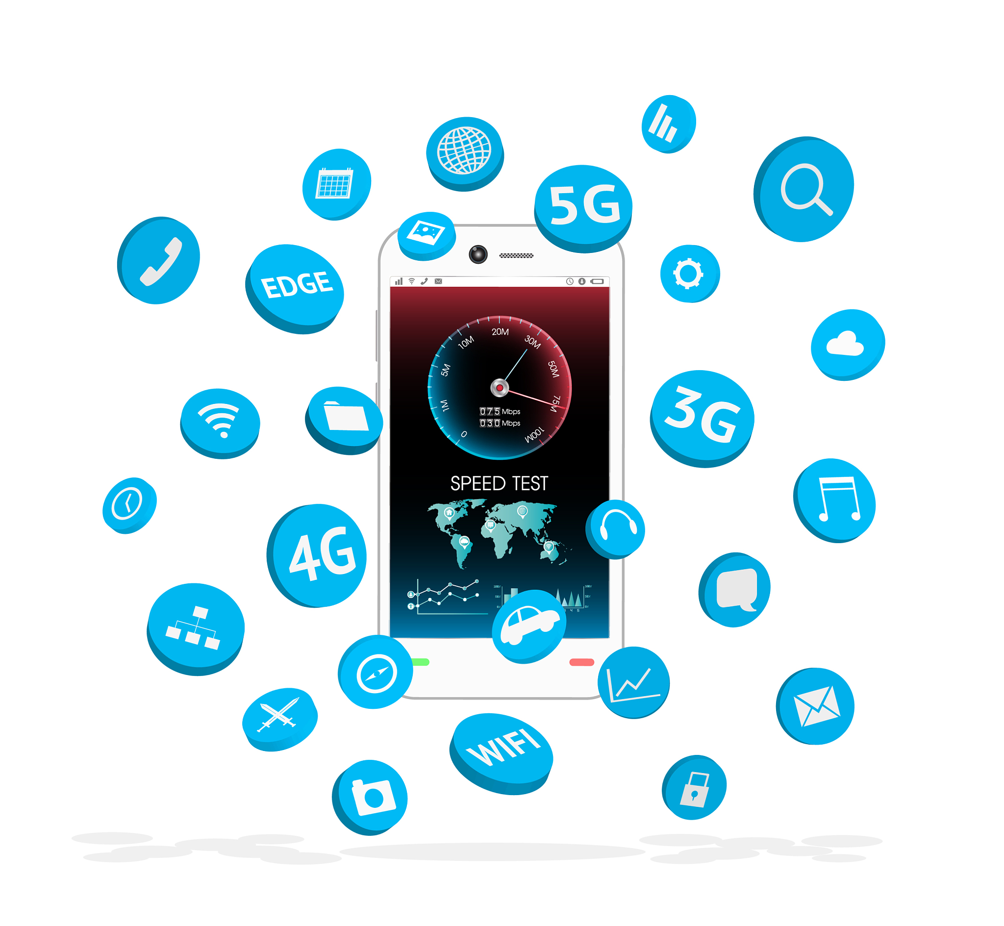 smartphone with apps icon floating