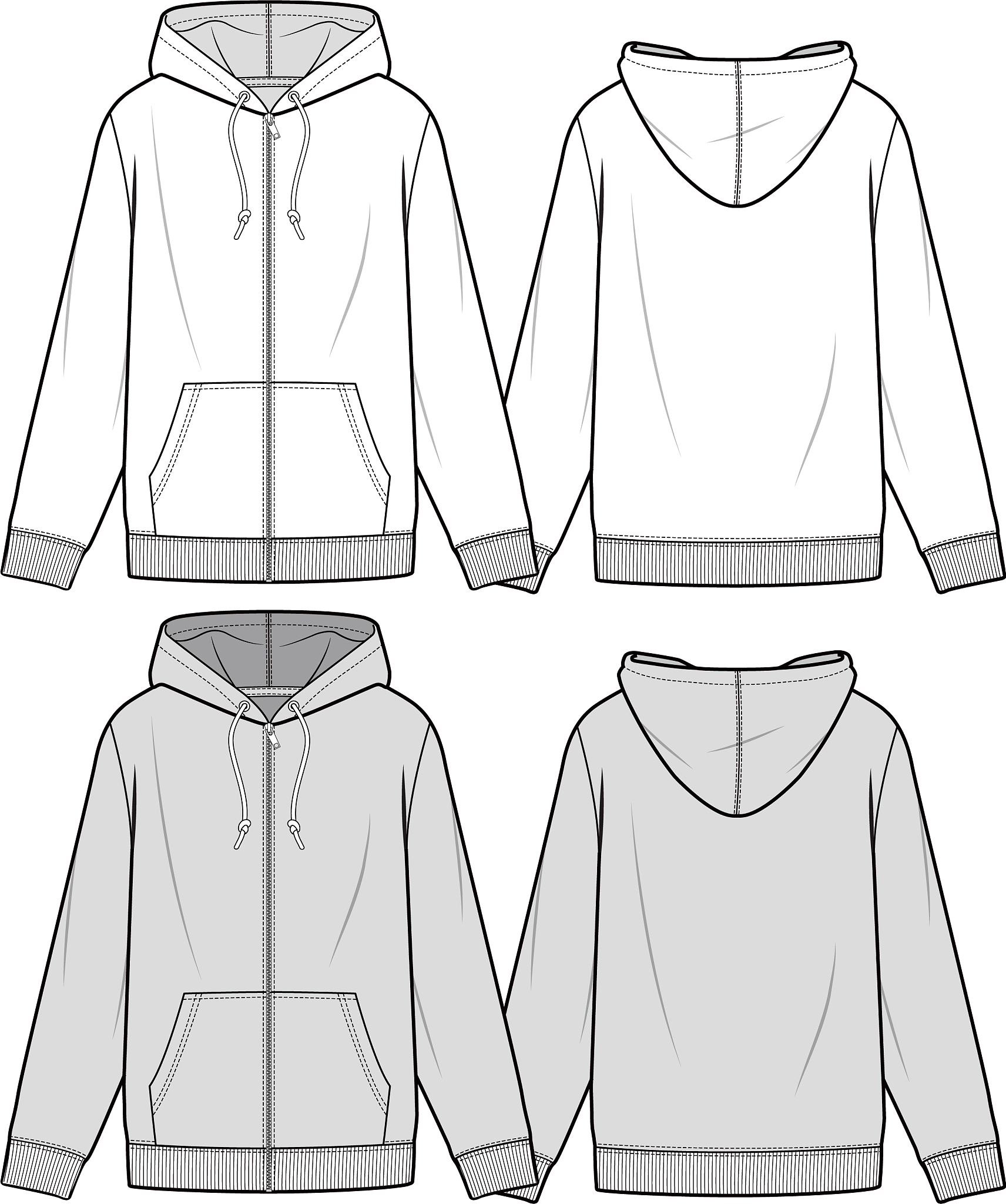 zip-up hoodie fashion flat sketch template