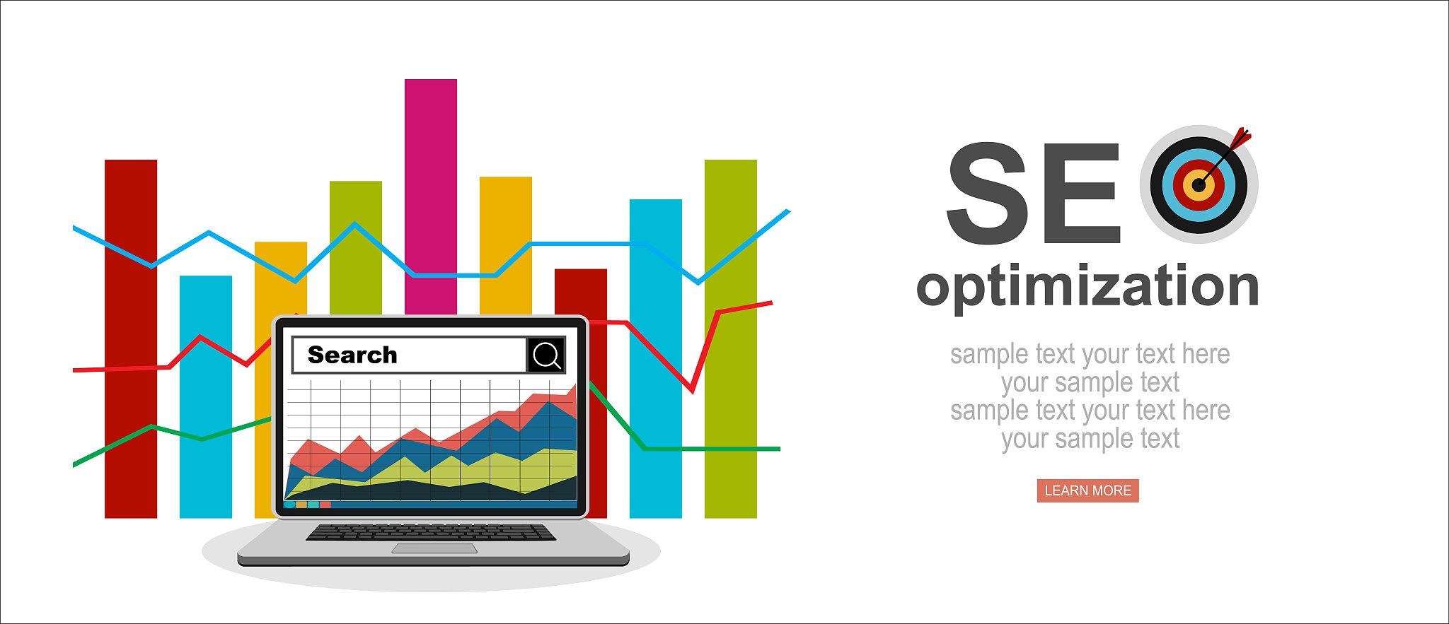 flat illustration web analytics design , seo optimization.