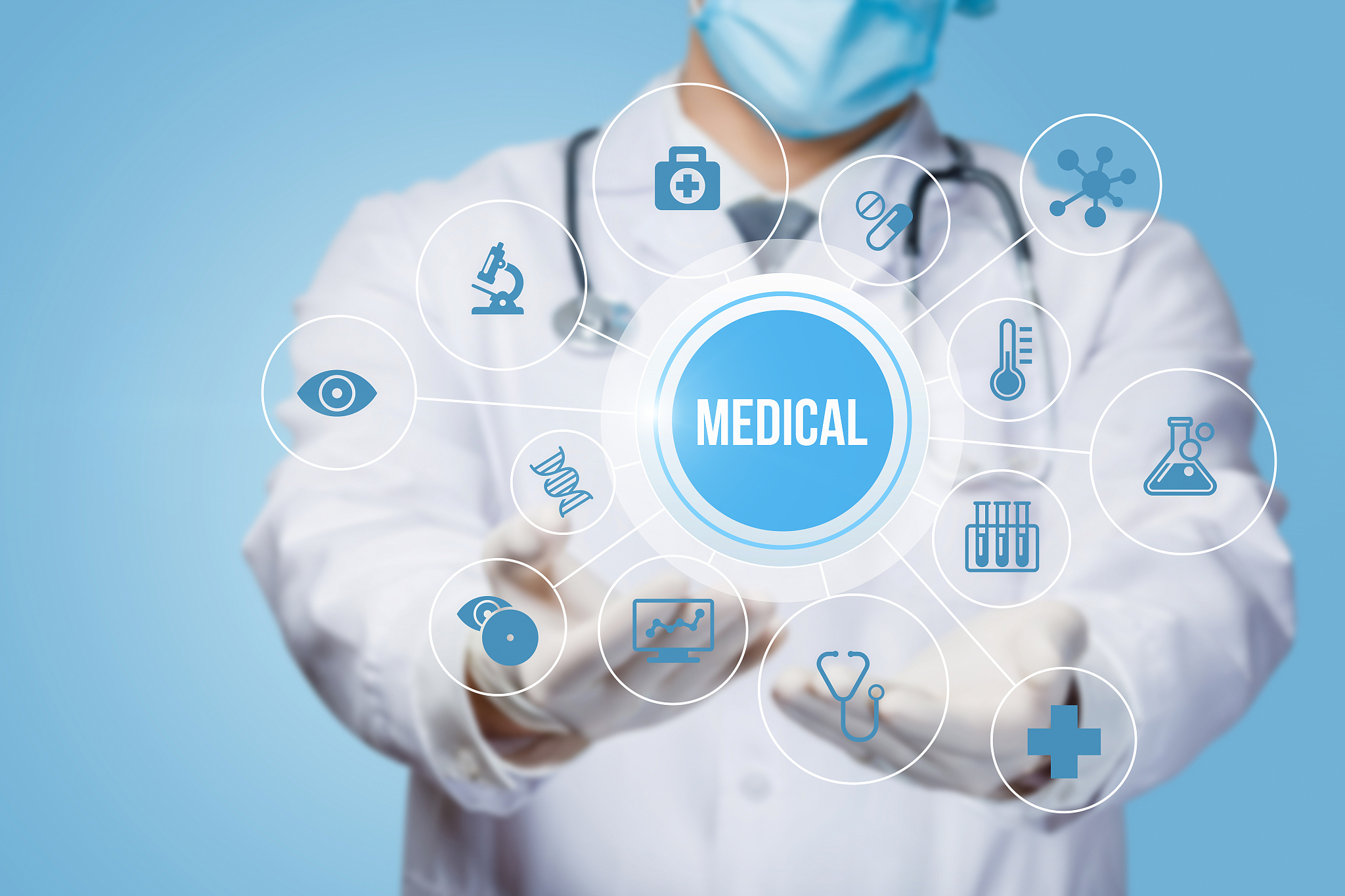 doctor shows the structure of medical icons .