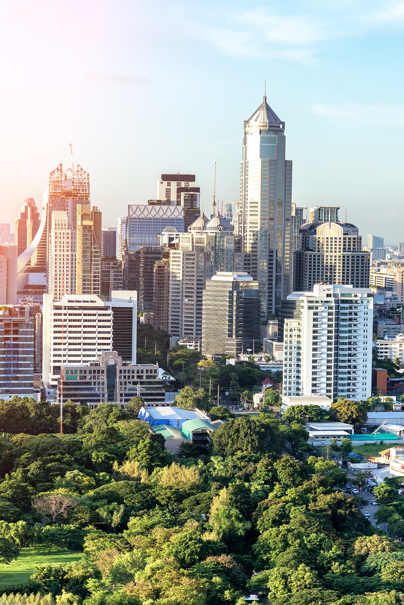 lumpinee garden and sathorn building in bangkok, thailand