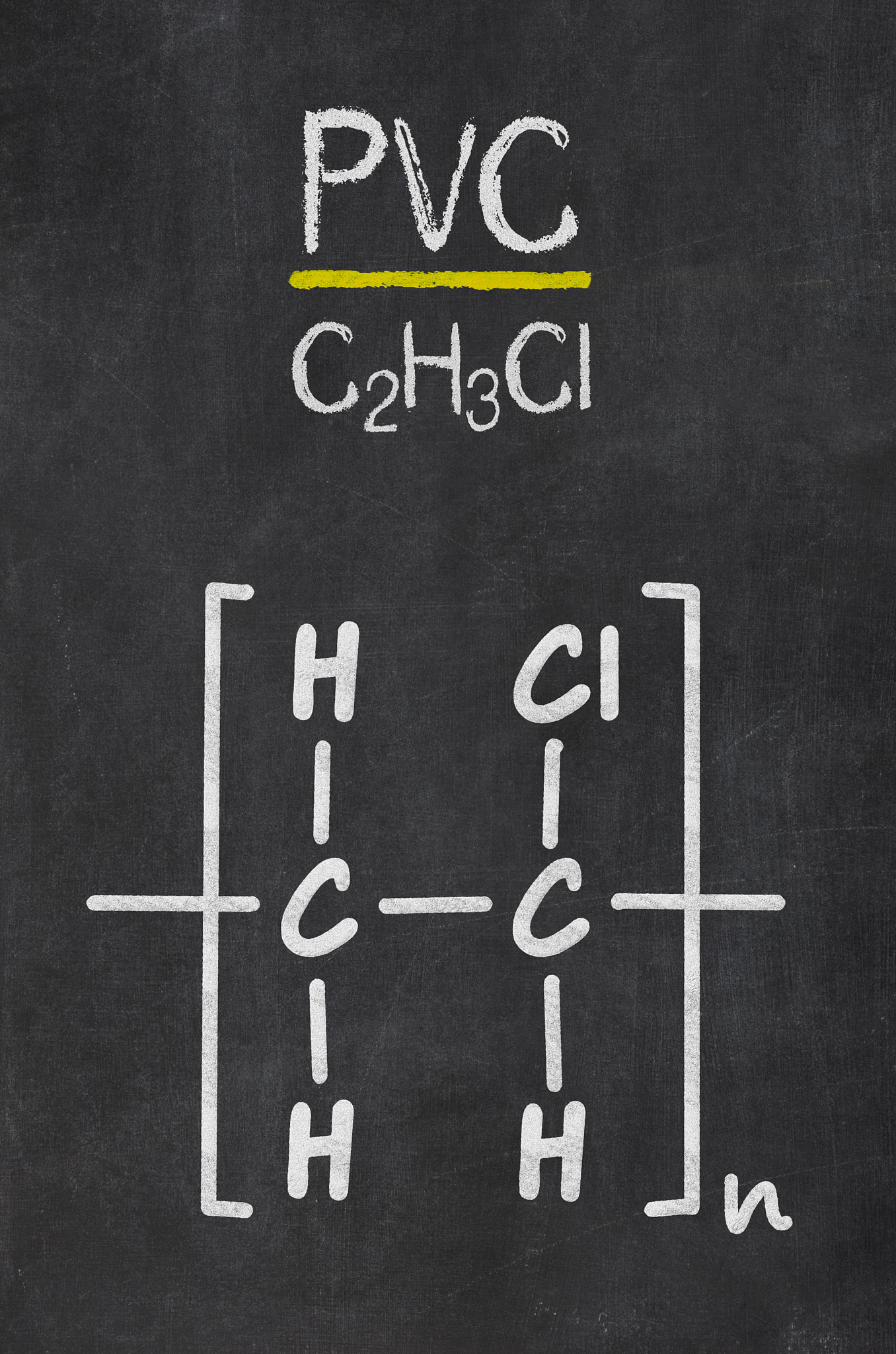 blackboard with the chemical formula of pvc