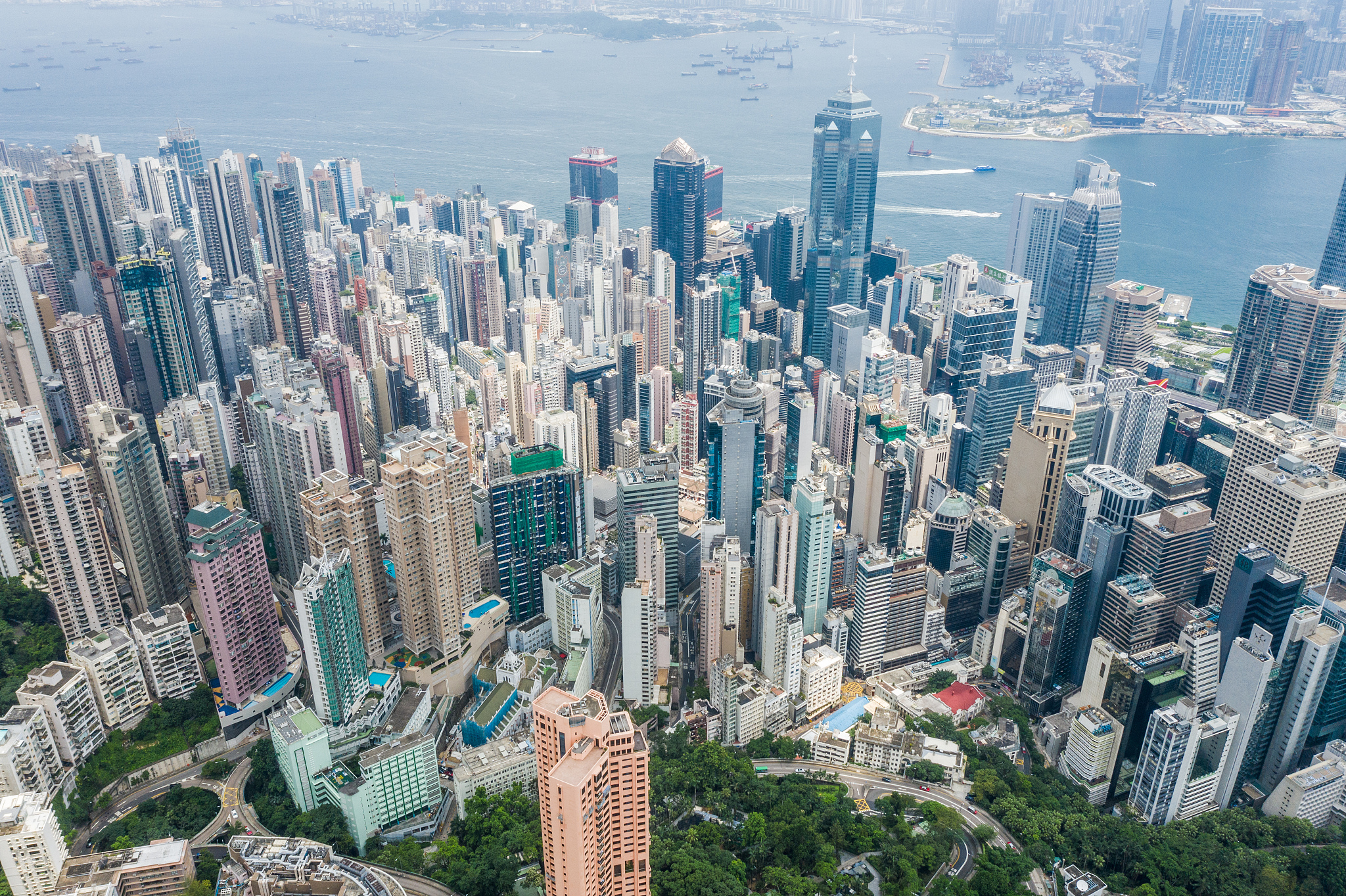 private housing in hong kong from drone view