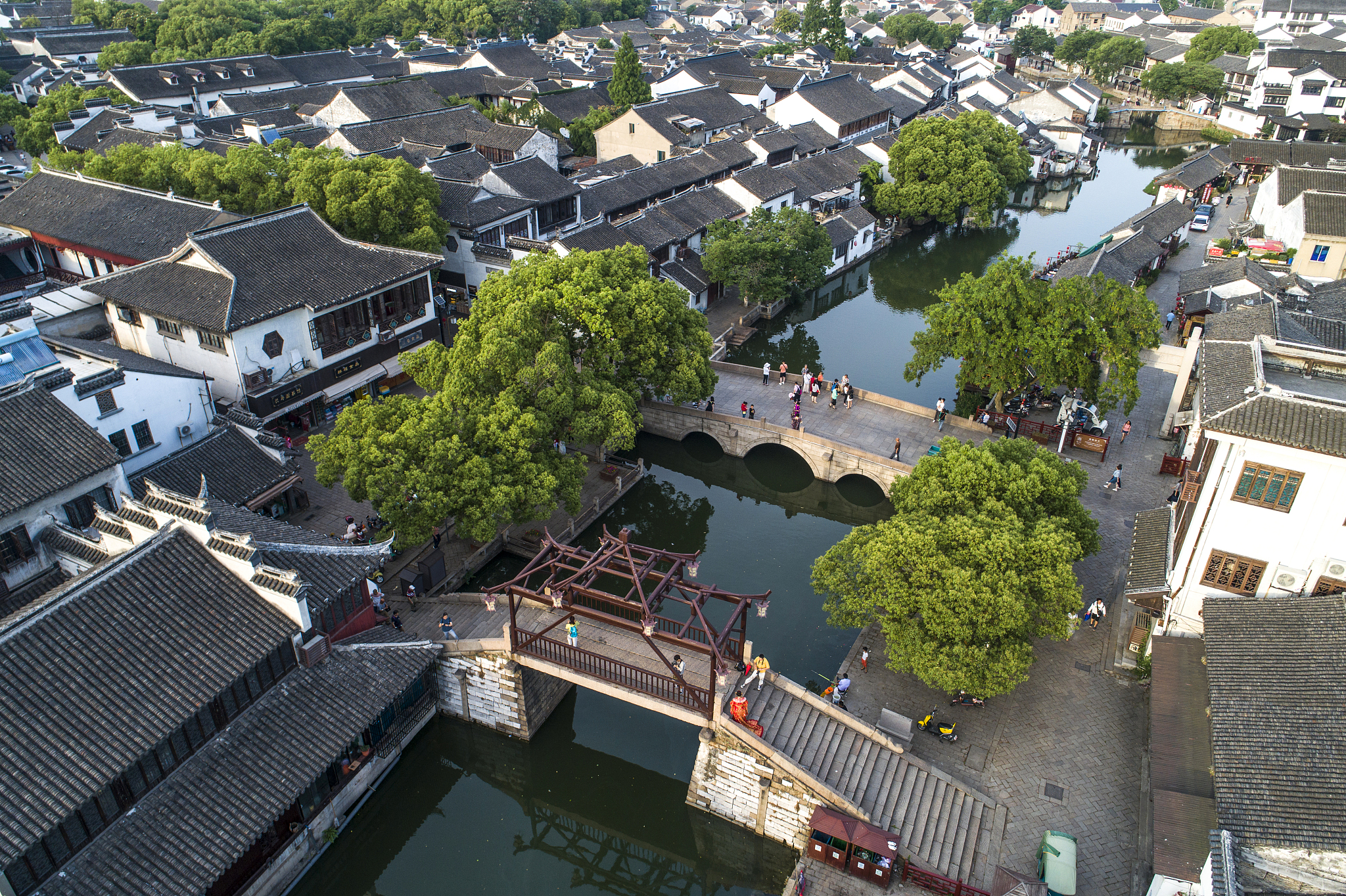江南水乡 苏州 同里古镇 泰来桥 航拍