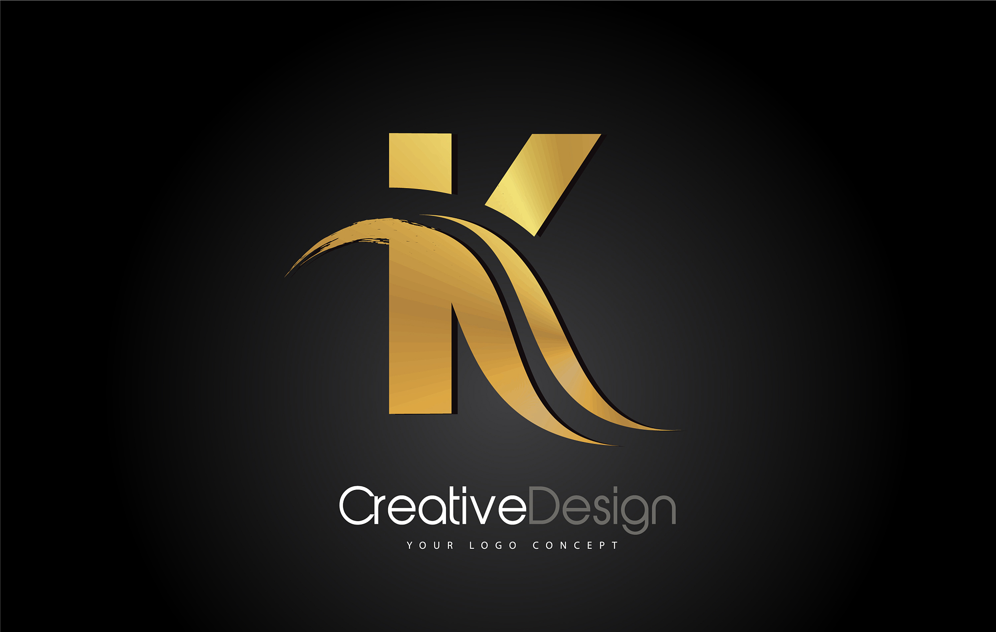 gold metal k letter design brush paint stroke on