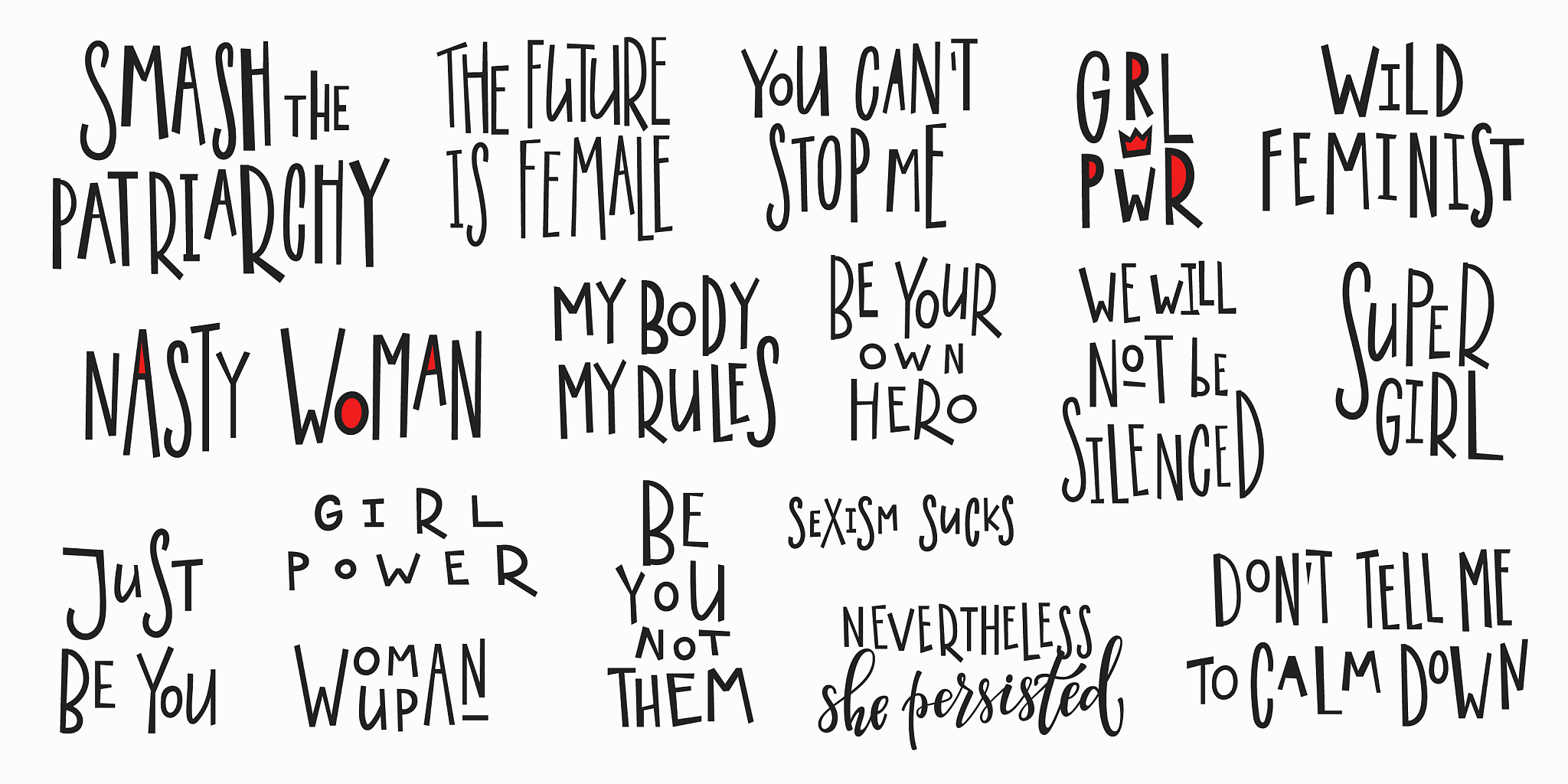 girl power t-shirt quote lettering set