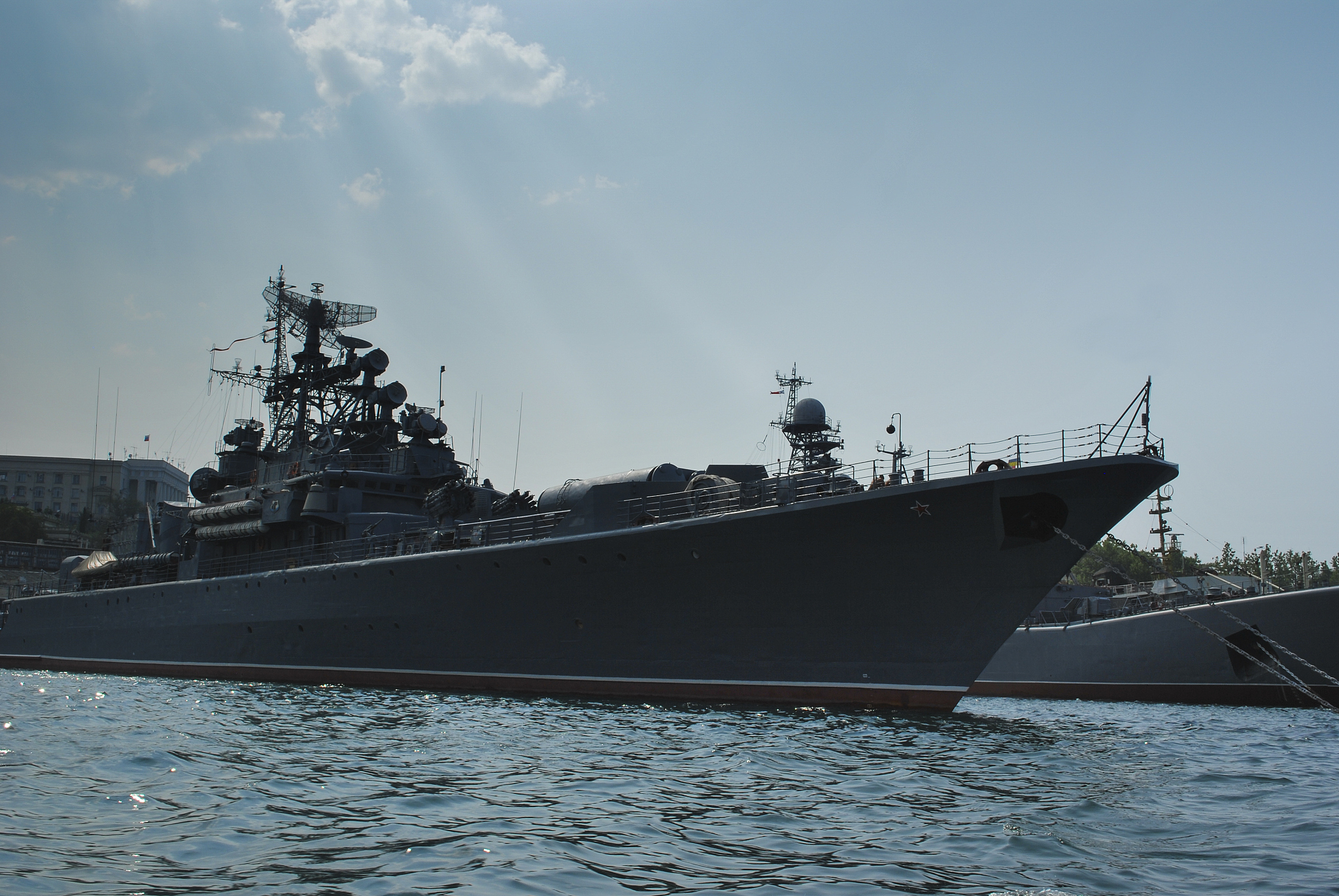 russian warship in the bay, sevastopol, crimea, ukraine