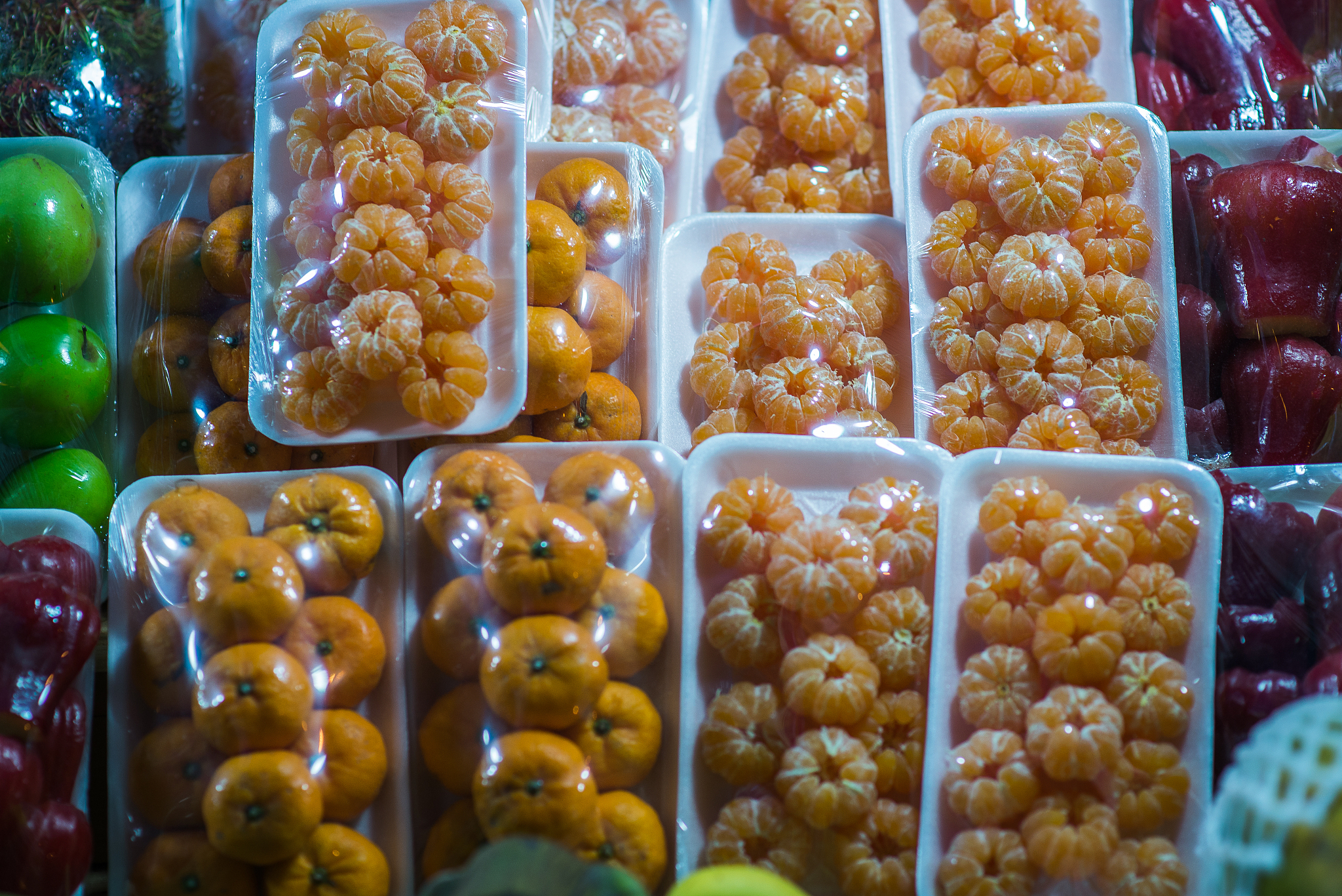 tangerines in plastic packaging