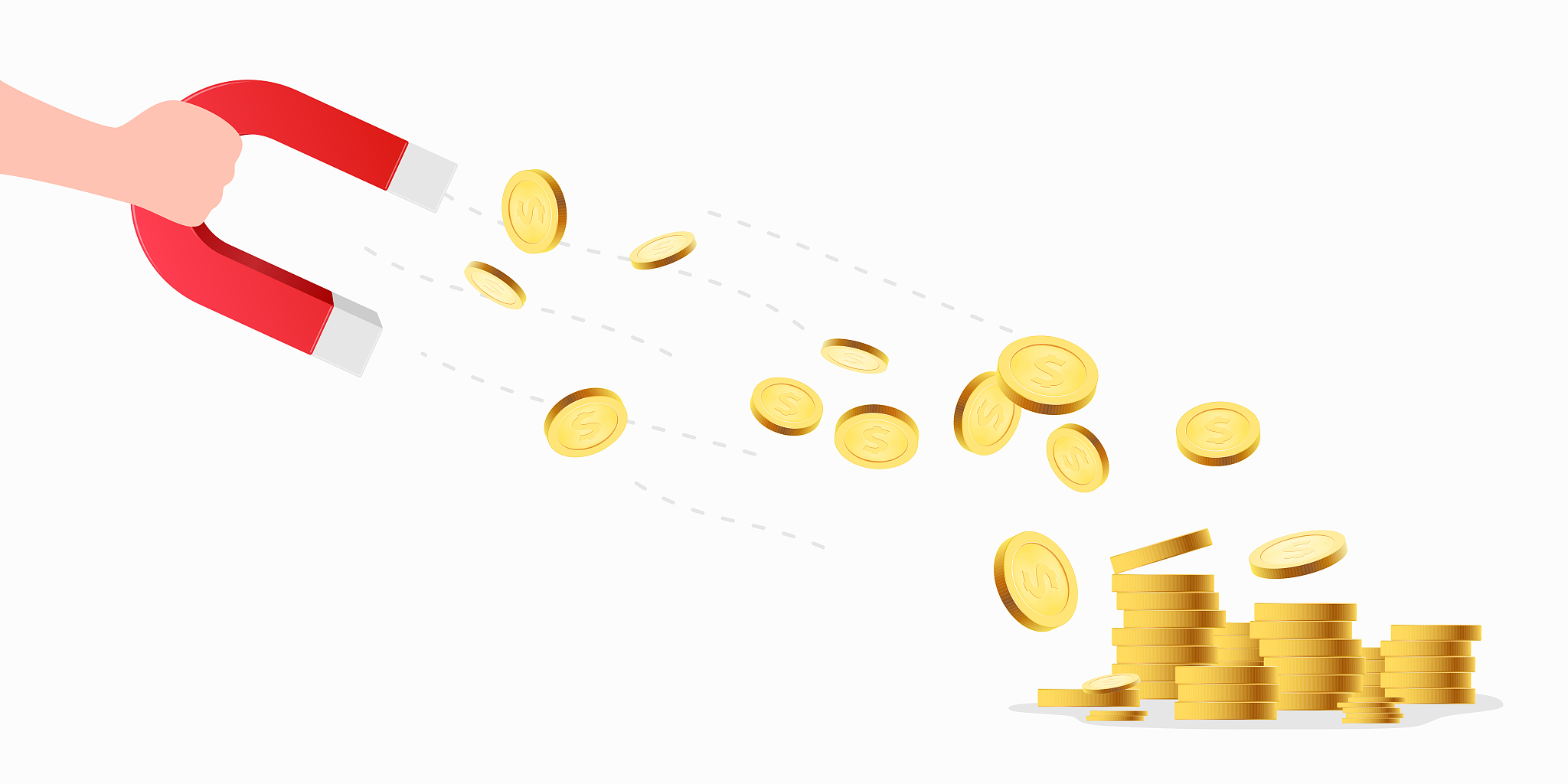 magnet with money coins isolated on white background. concept of