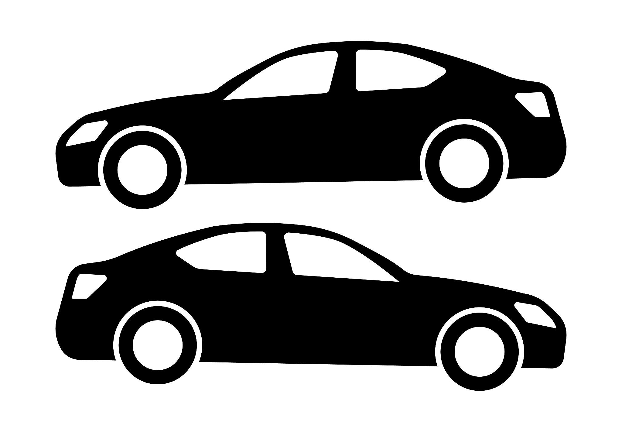 two black car silhouettes on a white background