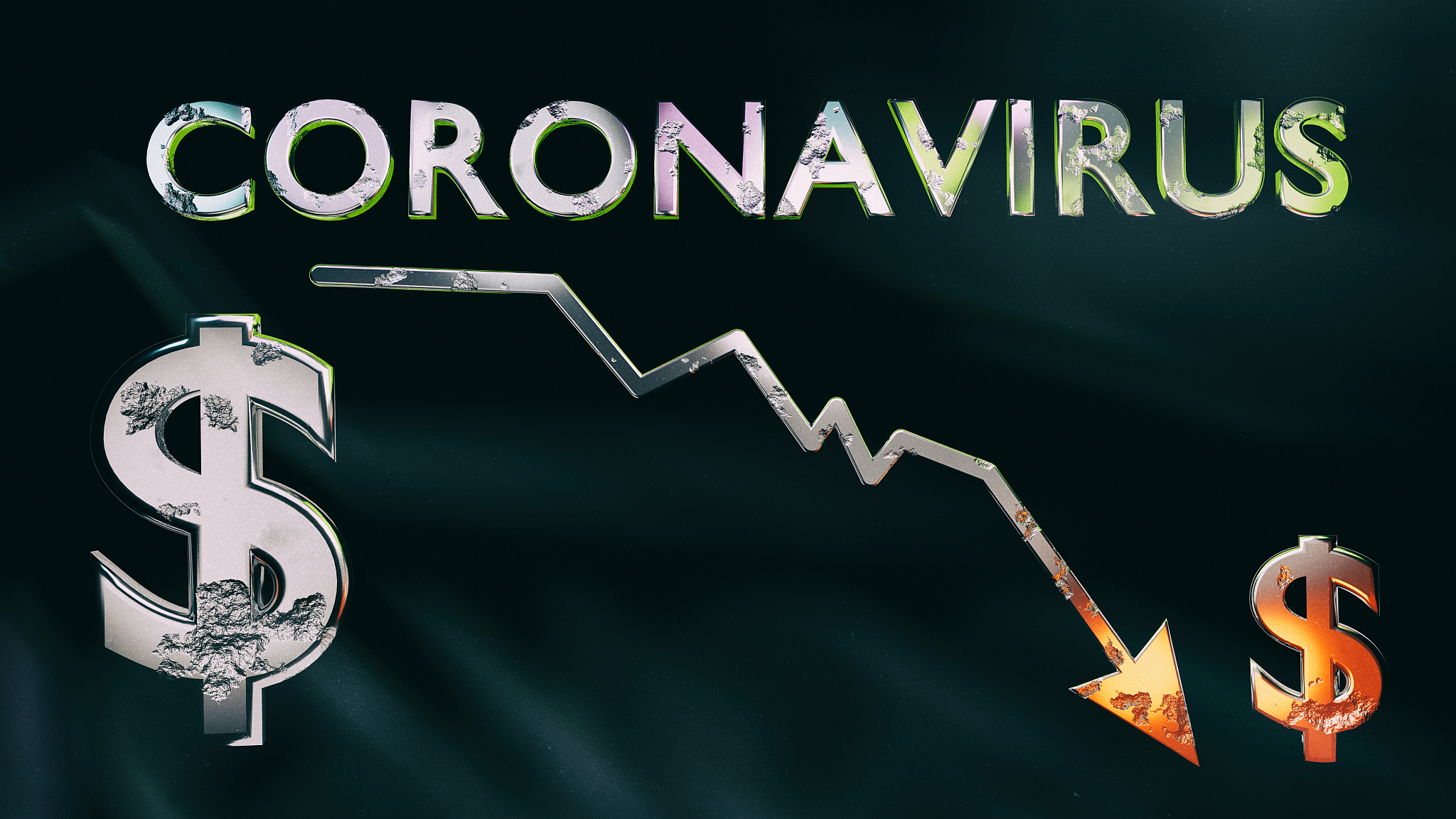 dollar currency symbol, text - coronavirus and 3d rendering of f