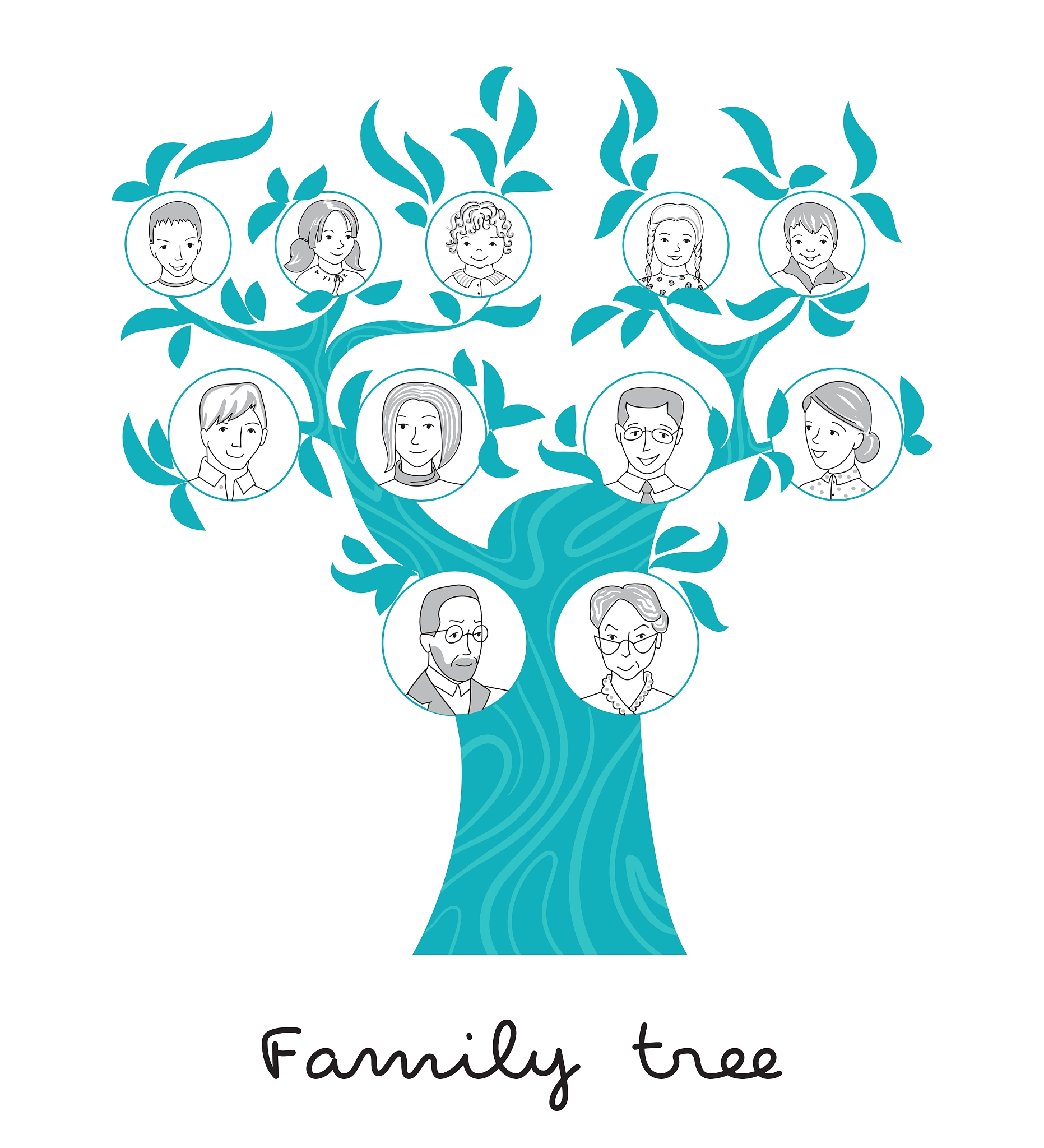 family tree thin line style