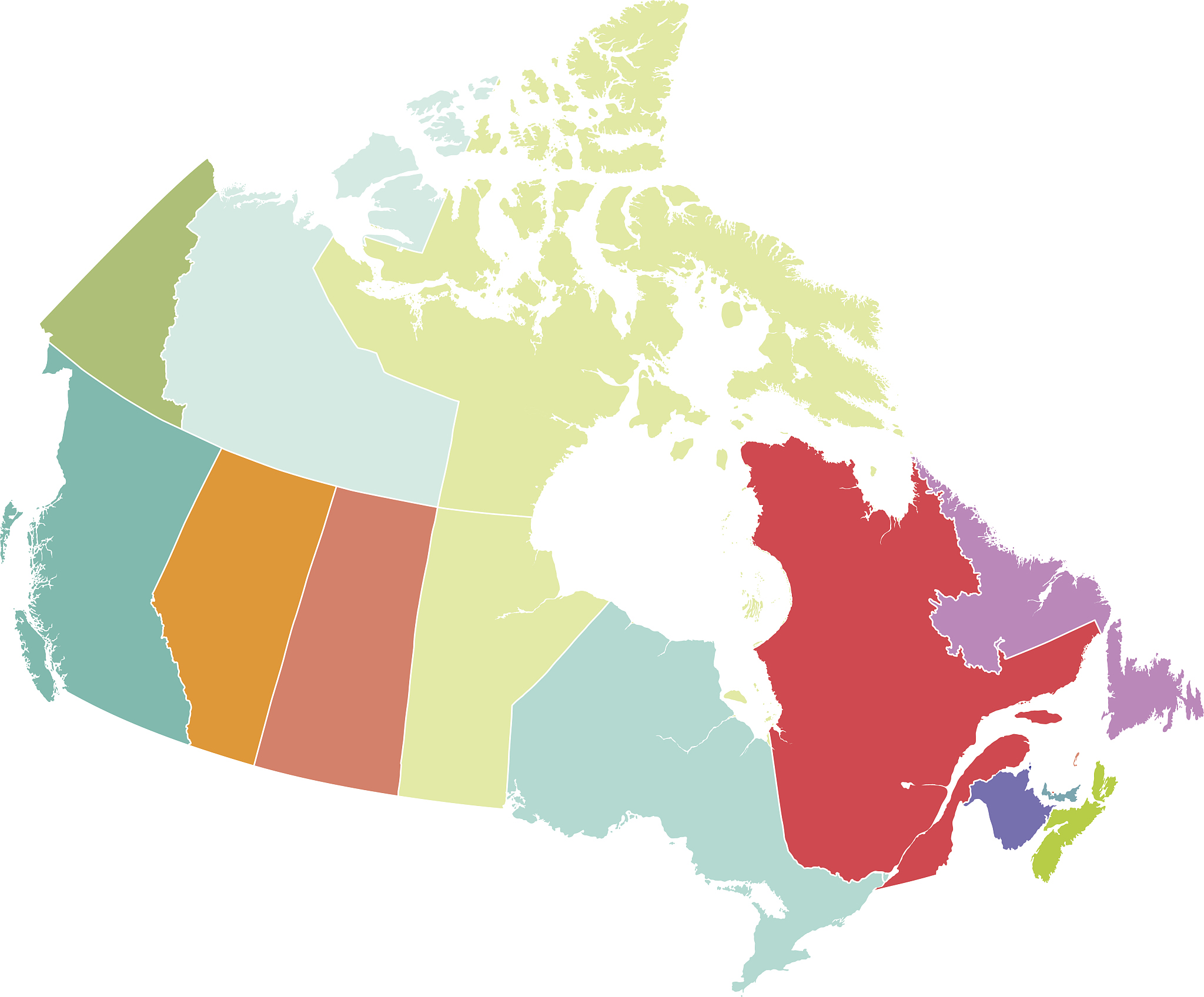 map of canada with each province in different colors